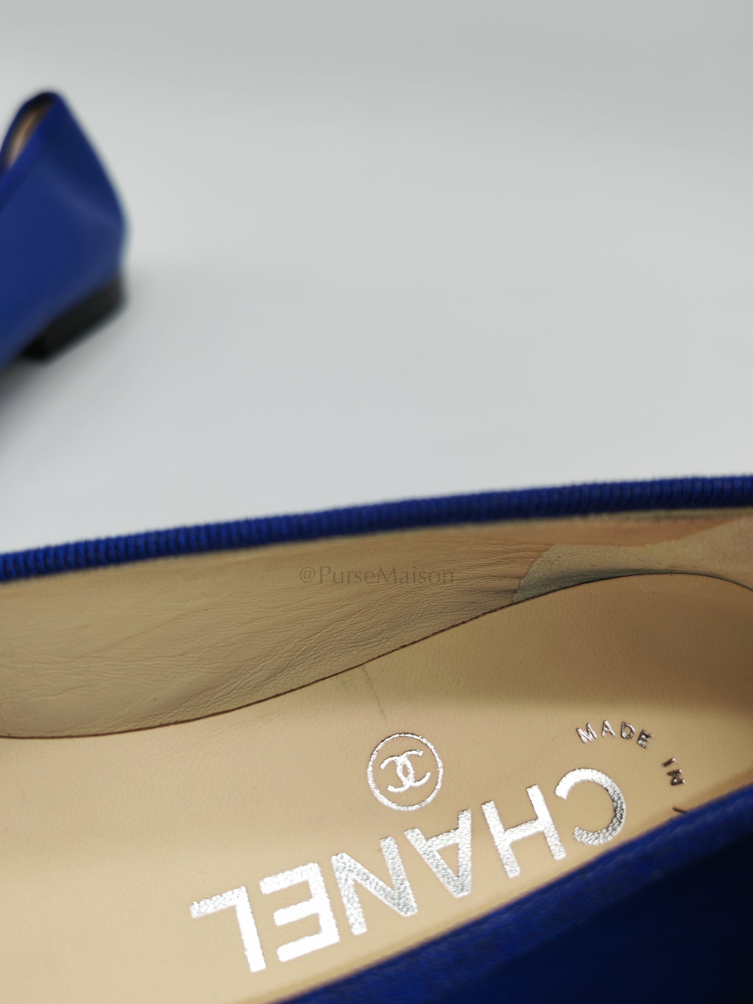 Cap Toe in Blue/Black Lambskin Leather Ballet Flats Size 37.5EU (23.5cm) | Purse Maison Luxury Bags Shop