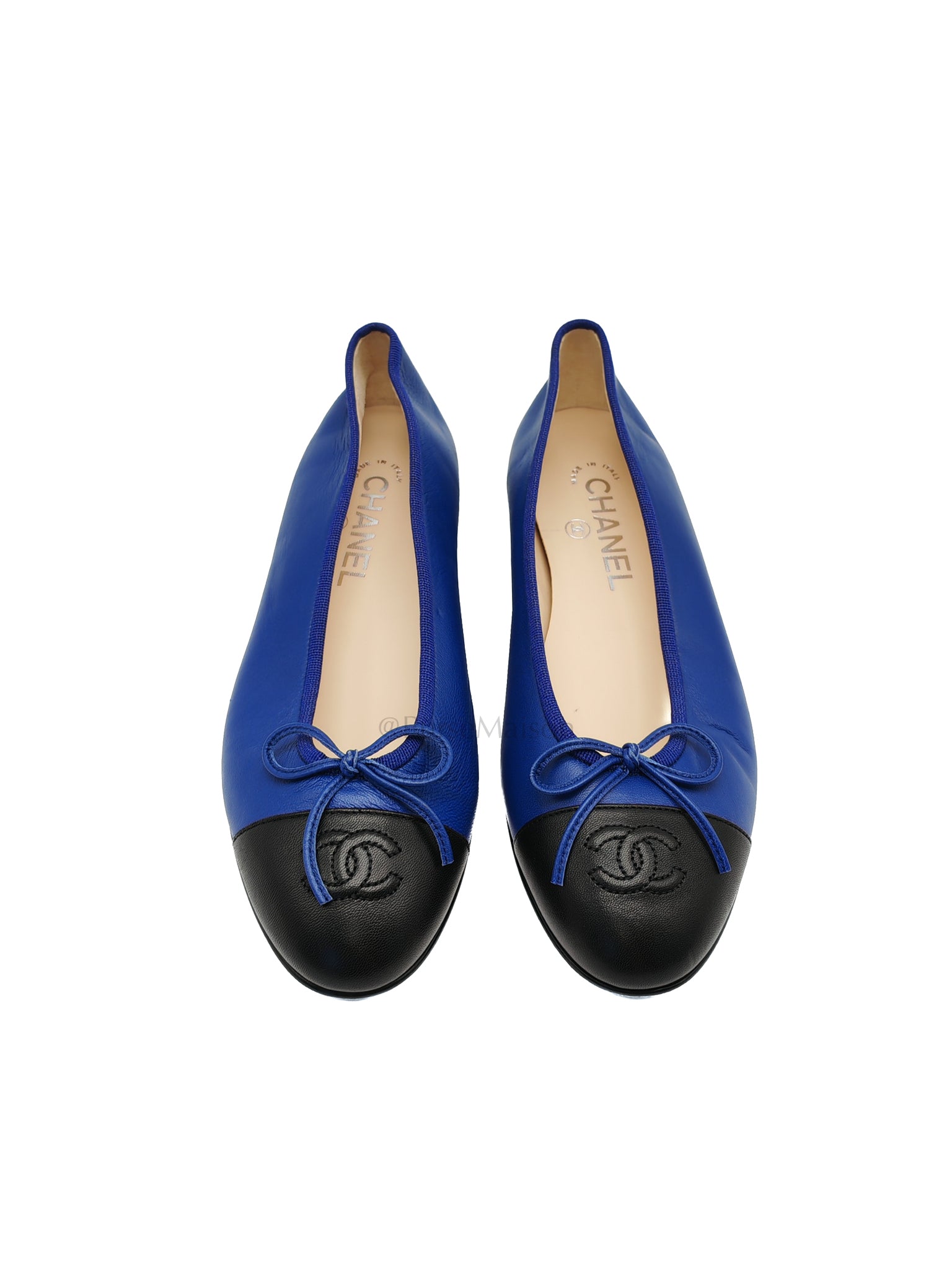 Cap Toe in Blue/Black Lambskin Leather Ballet Flats Size 37.5EU (23.5cm) | Purse Maison Luxury Bags Shop