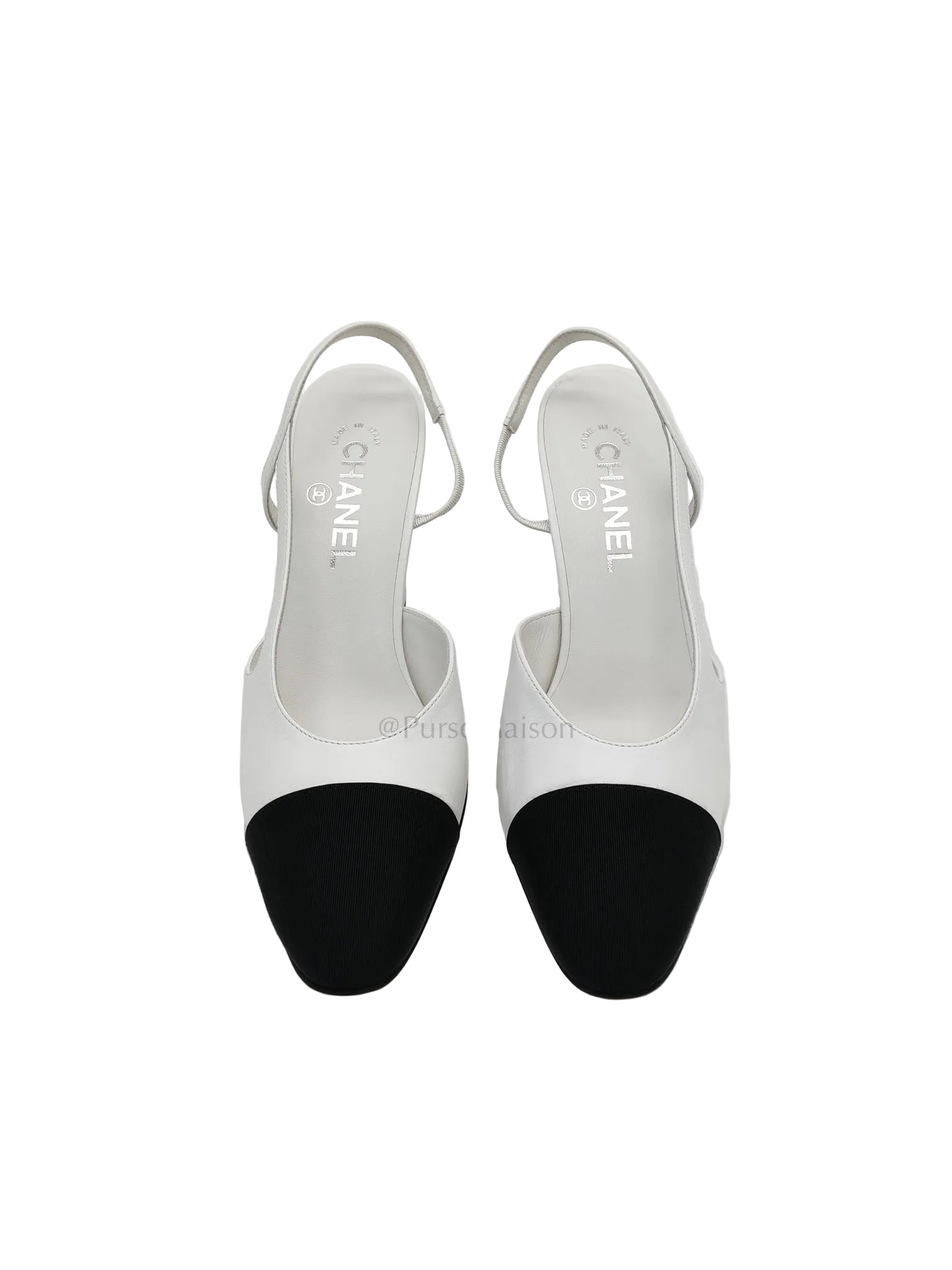 Cap Toe in White/Black Slingback Sandals Size 39EU (25cm) | Purse Maison Luxury Bags Shop