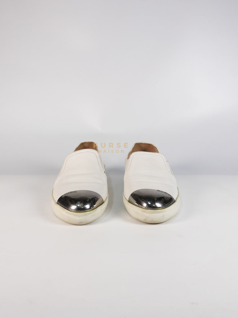 Cap Toe Silver & White Slip on Shoes Size 37.5 EU (25cm) | Purse Maison Luxury Bags Shop