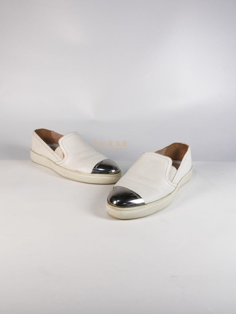 Cap Toe Silver & White Slip on Shoes Size 37.5 EU (25cm) | Purse Maison Luxury Bags Shop