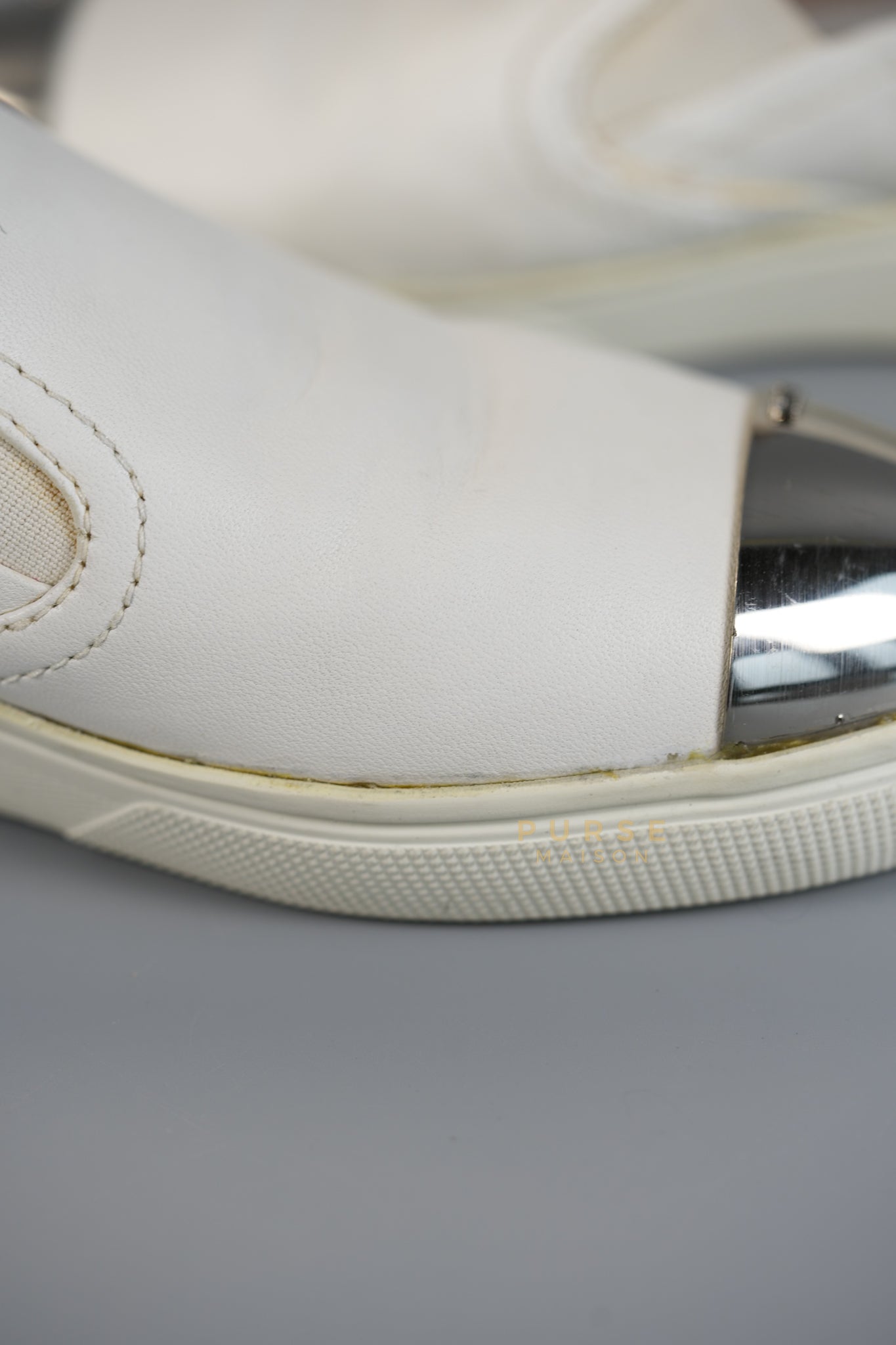 Cap Toe Silver & White Slip on Shoes Size 37.5 EUR (25cm) | Purse Maison Luxury Bags Shop