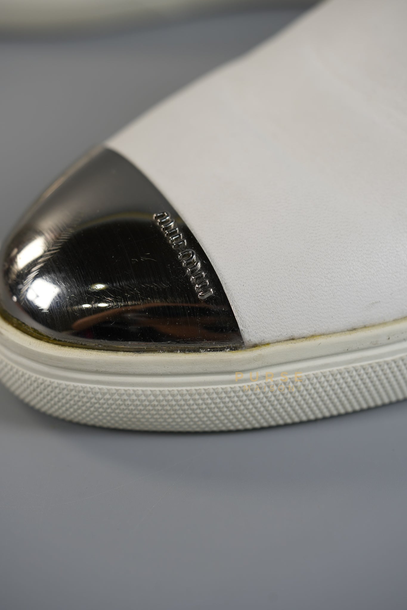 Cap Toe Silver & White Slip on Shoes Size 37.5 EUR (25cm) | Purse Maison Luxury Bags Shop