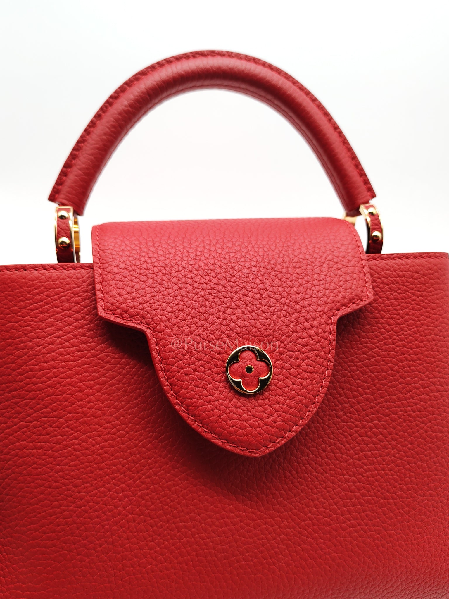 Capuccines BB in Red Taurillion Leather Two-Way Bag (Microchip) | Purse Maison Luxury Bags Shop