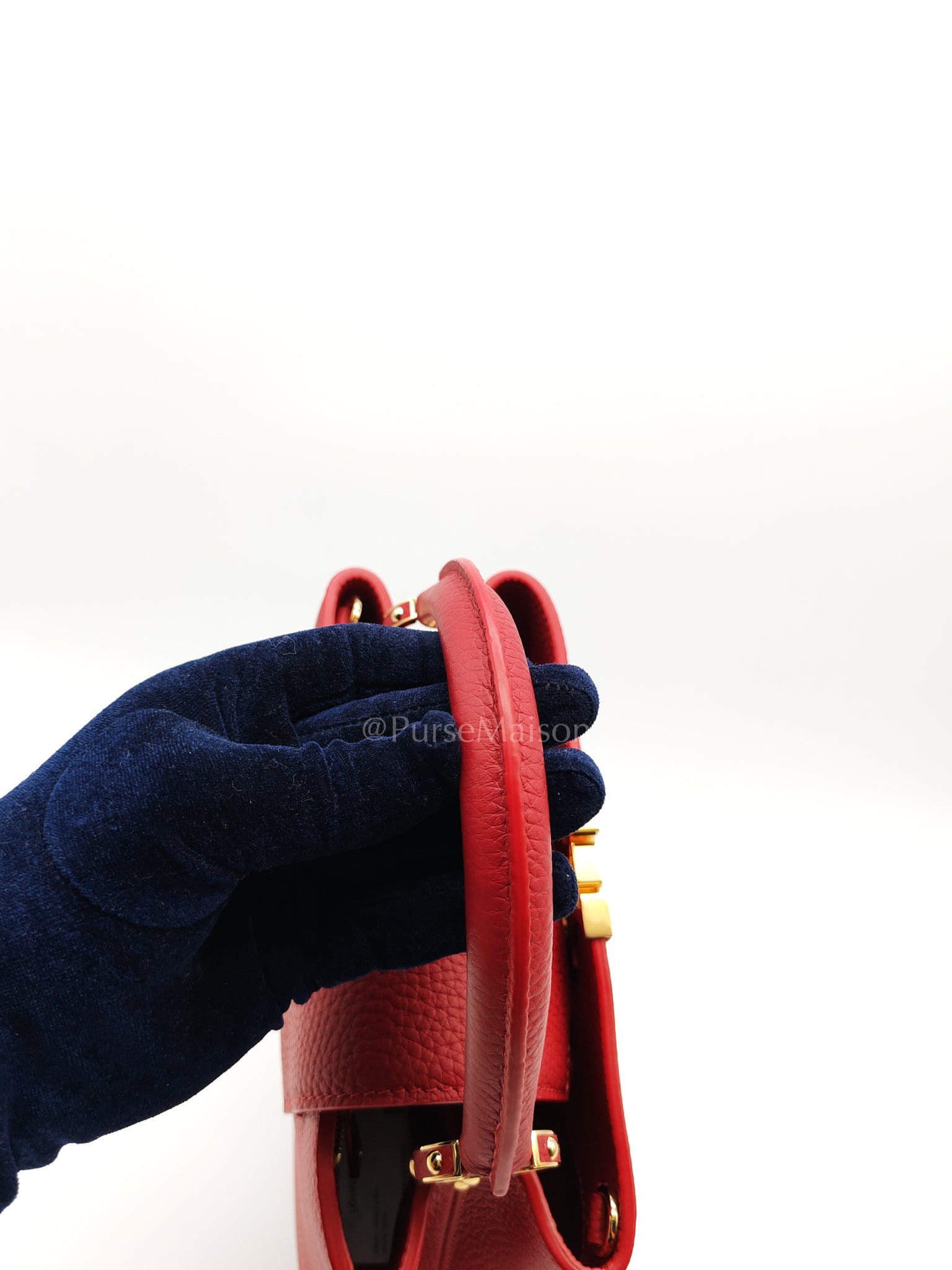 Capuccines BB in Red Taurillion Leather Two-Way Bag (Microchip) | Purse Maison Luxury Bags Shop