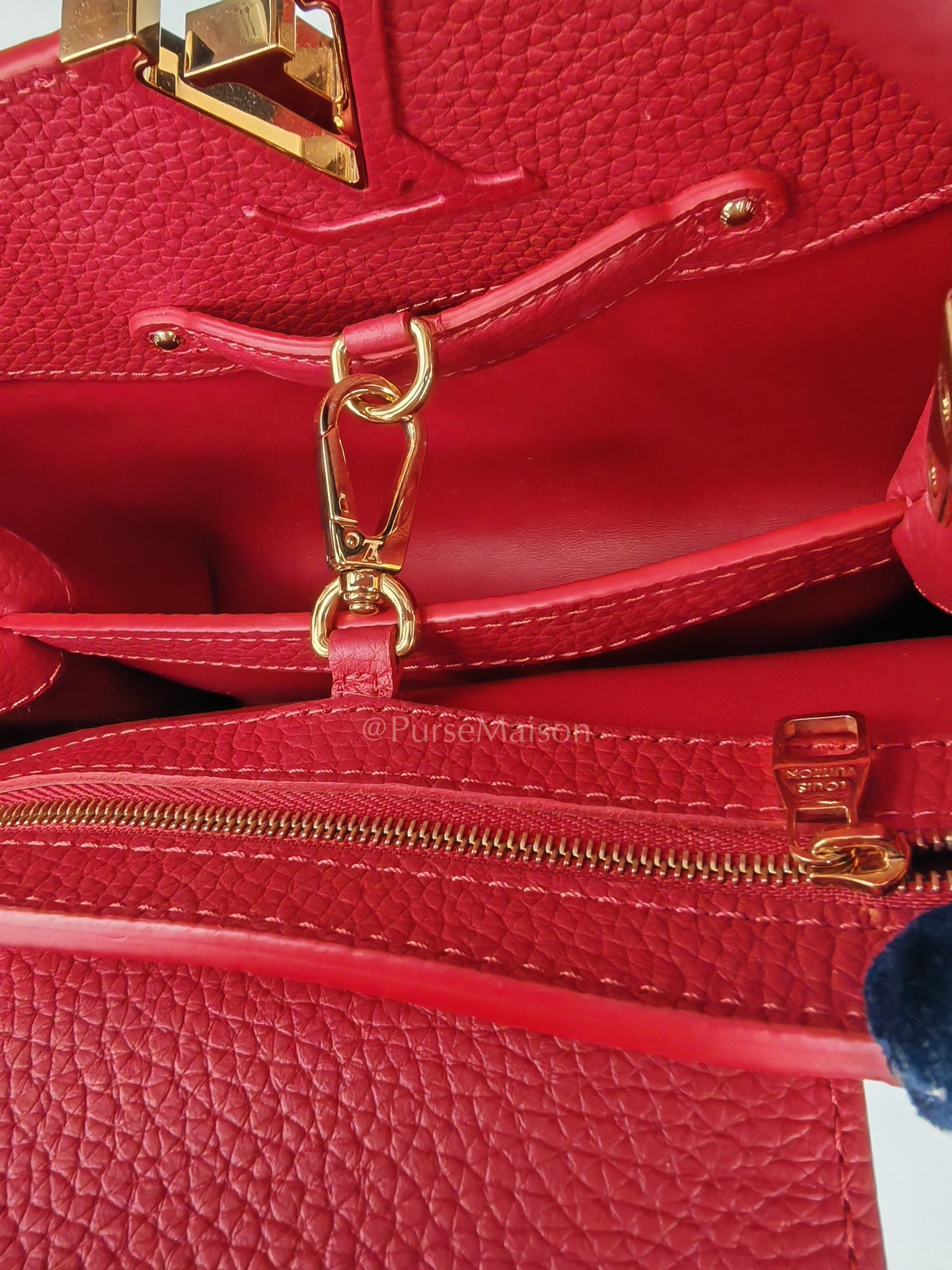 Capuccines BB in Red Taurillion Leather Two-Way Bag (Microchip) | Purse Maison Luxury Bags Shop