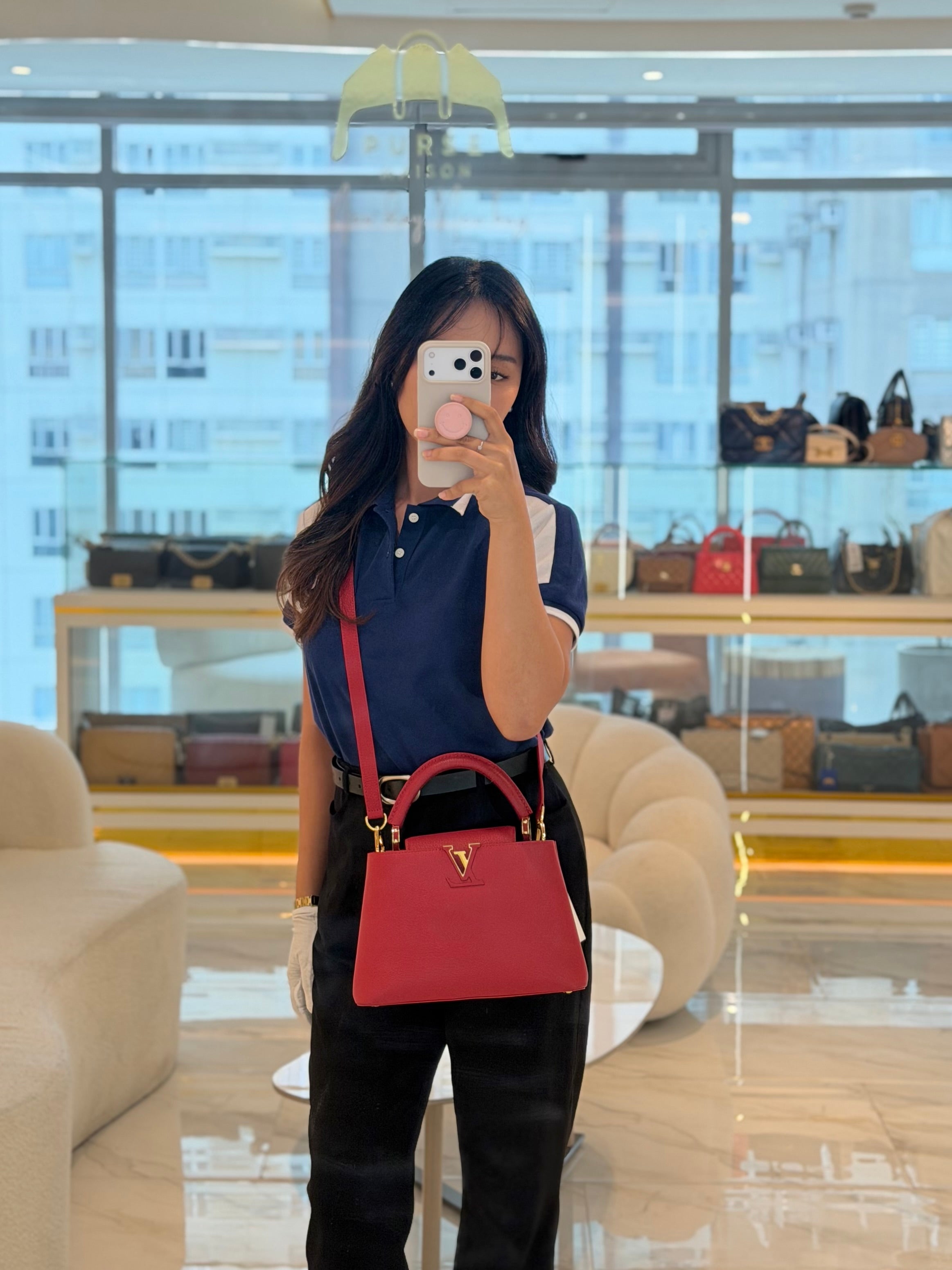 Capuccines BB in Red Taurillion Leather Two-Way Bag (Microchip) | Purse Maison Luxury Bags Shop
