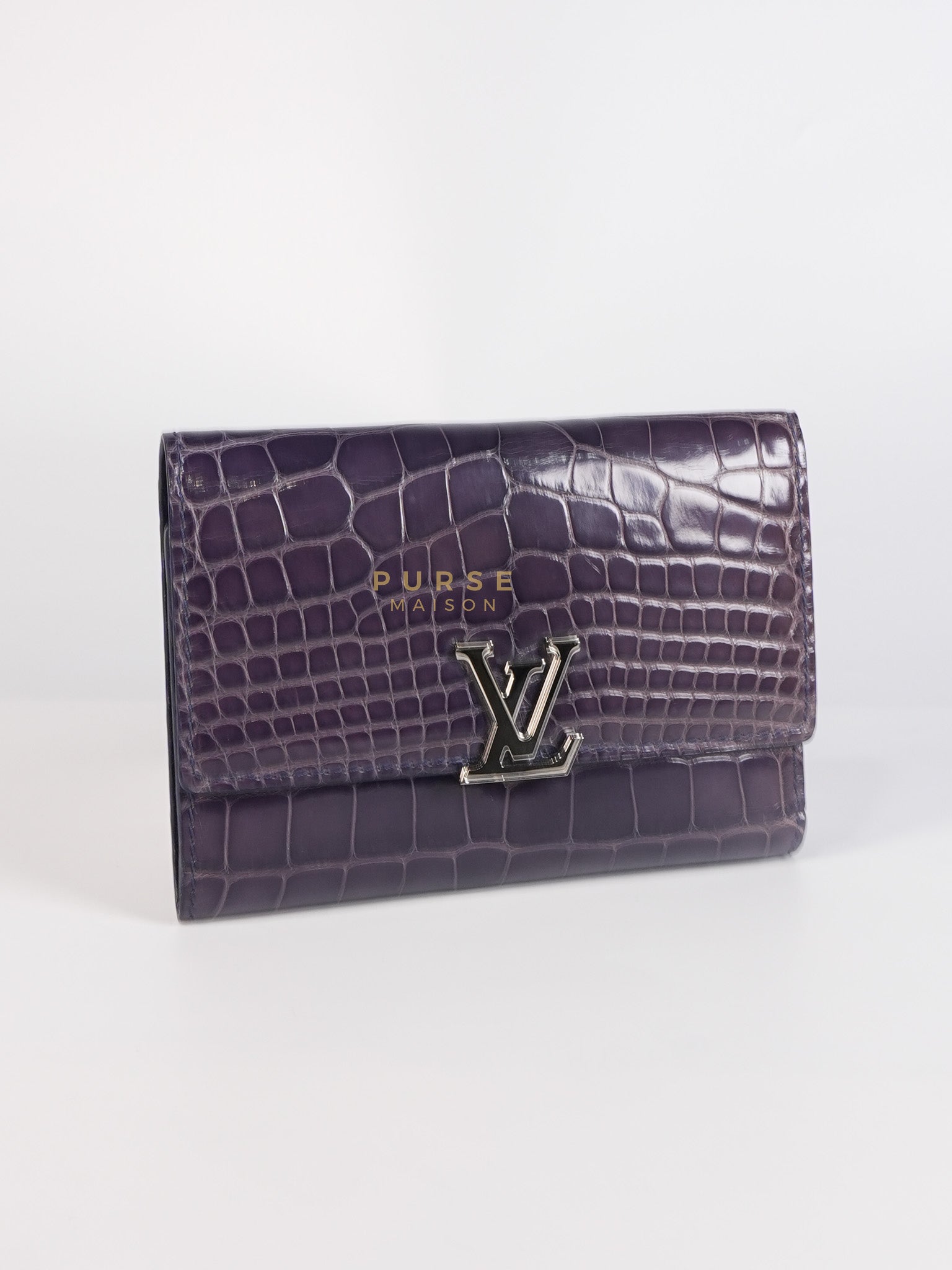 Capuccines in Violet Crocodile Leather Compact Wallet | Purse Maison Luxury Bags Shop