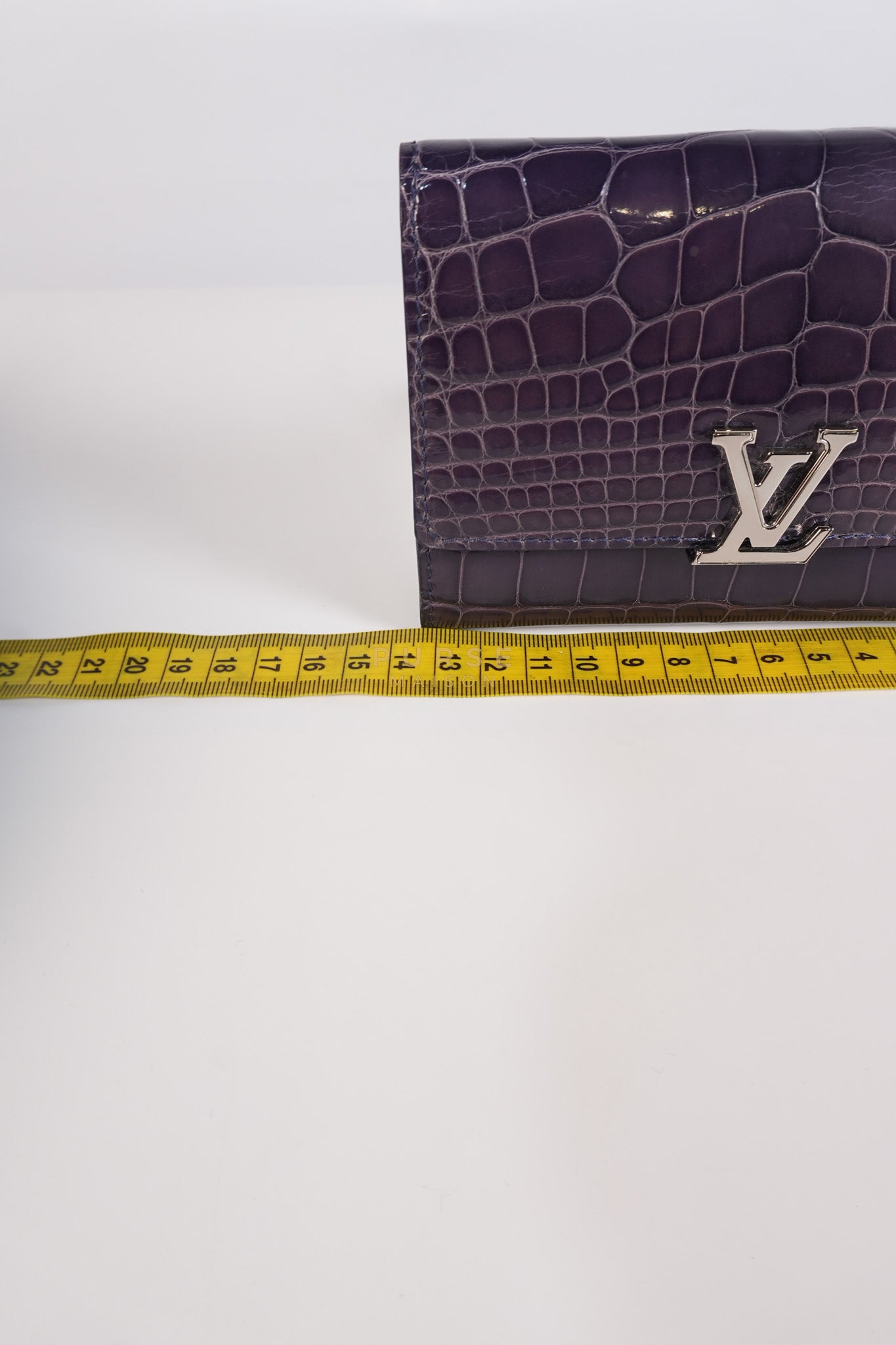 Capuccines in Violet Crocodile Leather Compact Wallet | Purse Maison Luxury Bags Shop