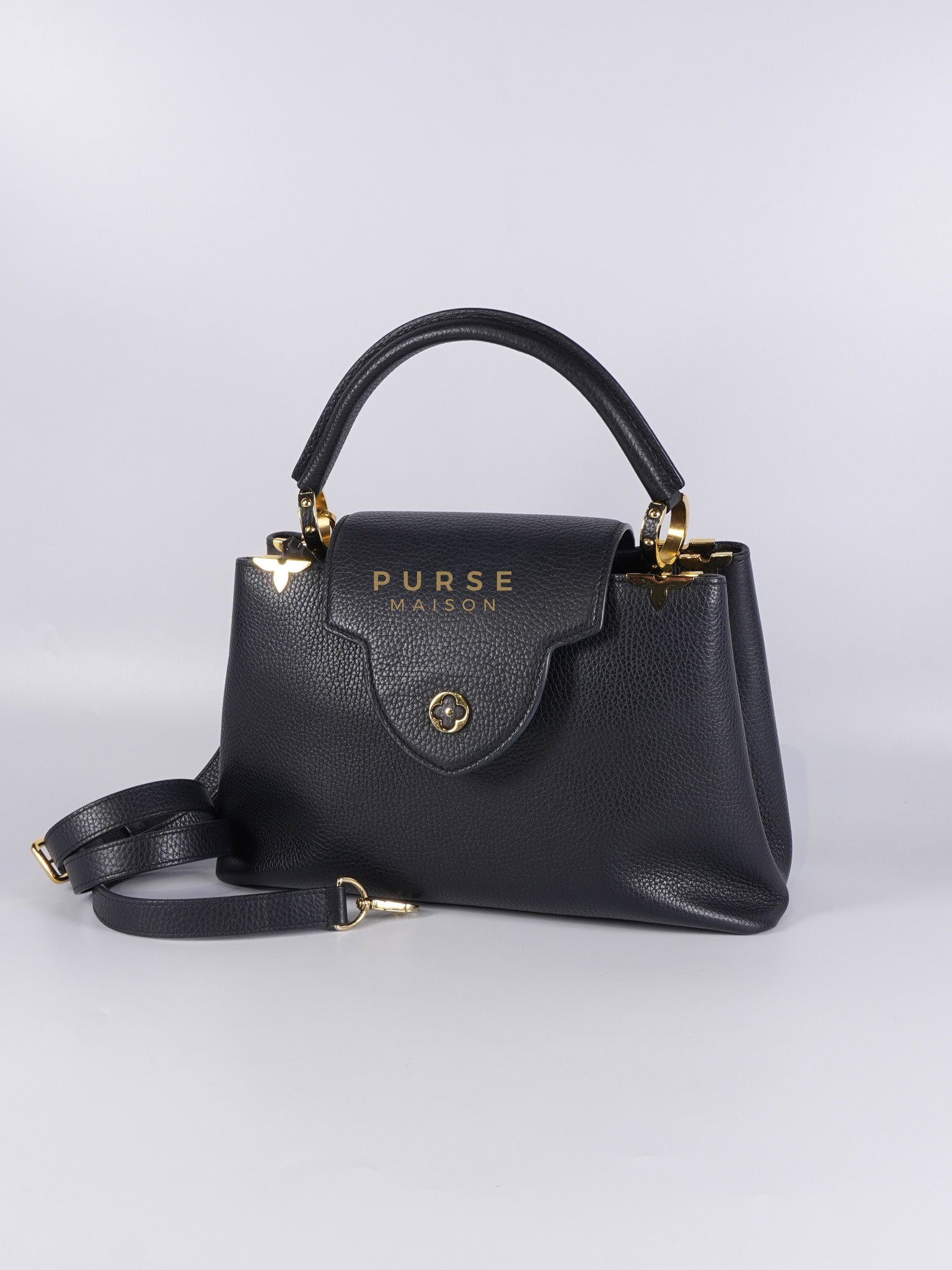 Capuccines PM Black Taurillon Leather and Gold Hardware | Purse Maison Luxury Bags Shop