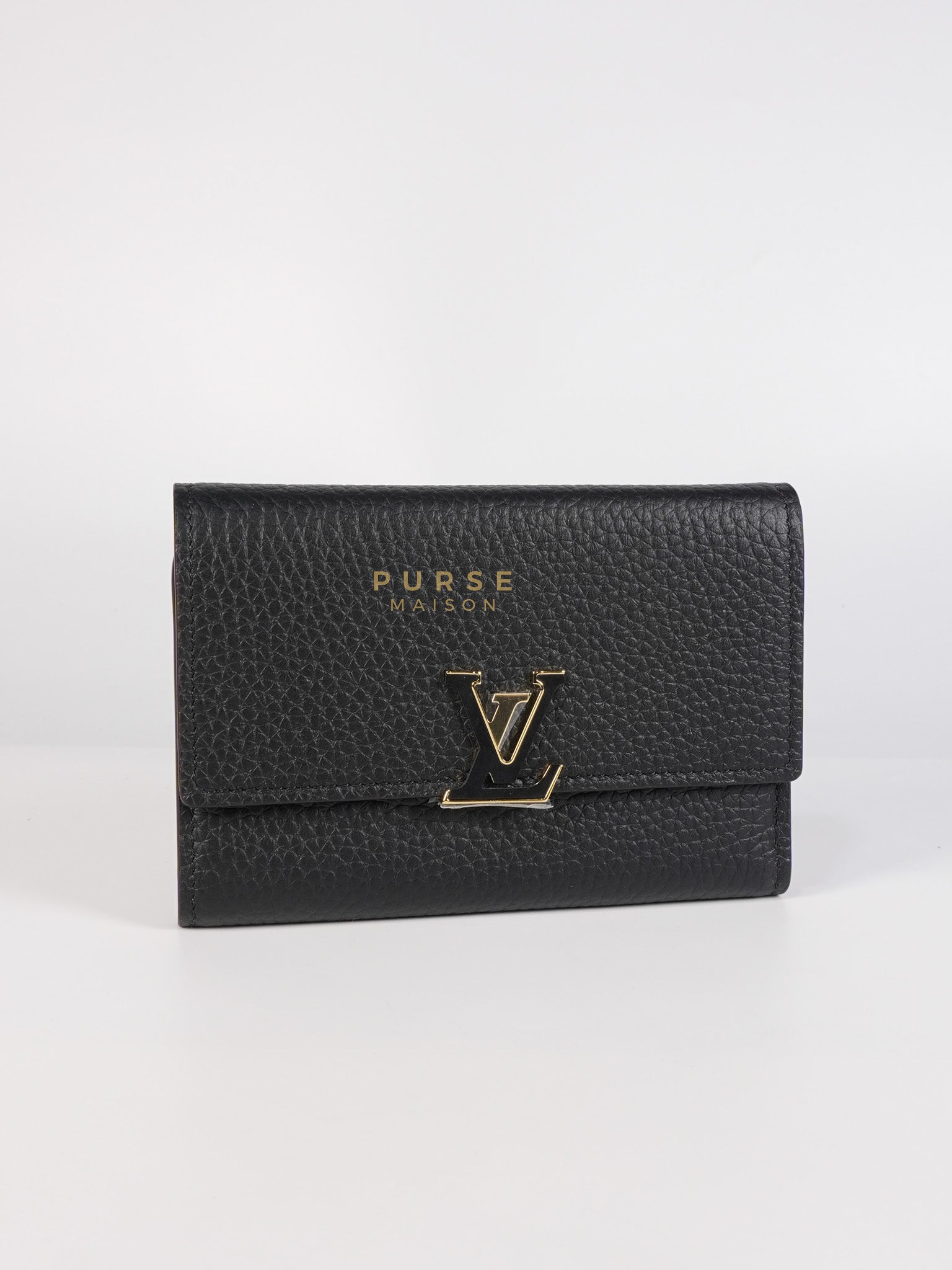 Capuccines Wallet in Black Taurillon Leather Microchip | Purse Maison Luxury Bags Shop