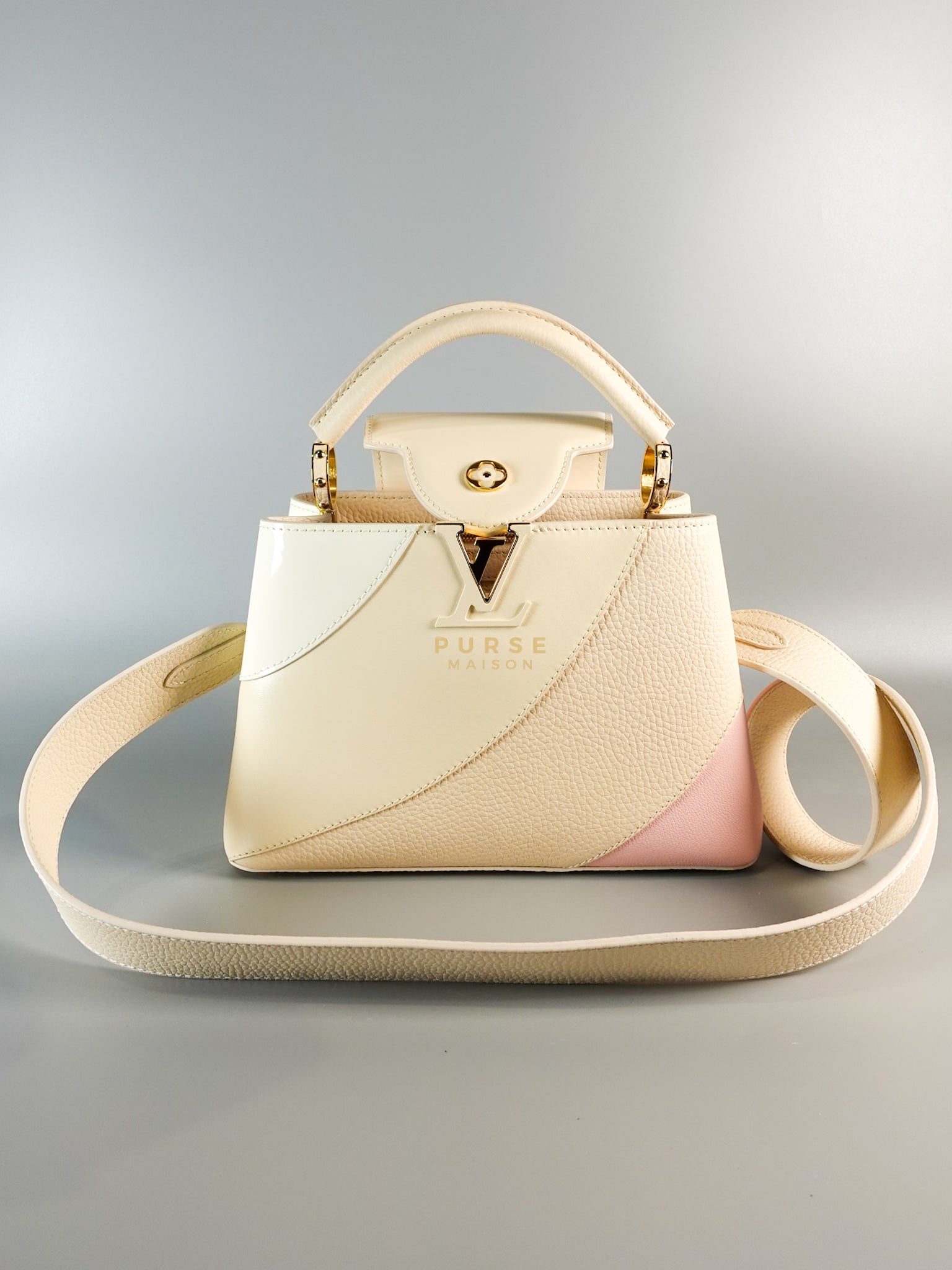 Capucines BB Gelato Vanilla Tonal Taurillon Leather (Microchip) | Purse Maison Luxury Bags Shop