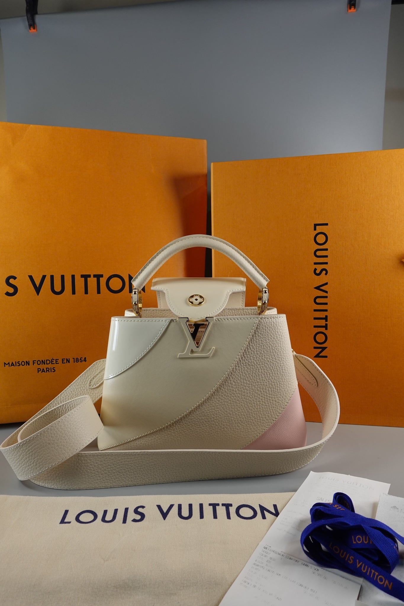 Capucines BB Gelato Vanilla Tonal Taurillon Leather (Microchip) | Purse Maison Luxury Bags Shop