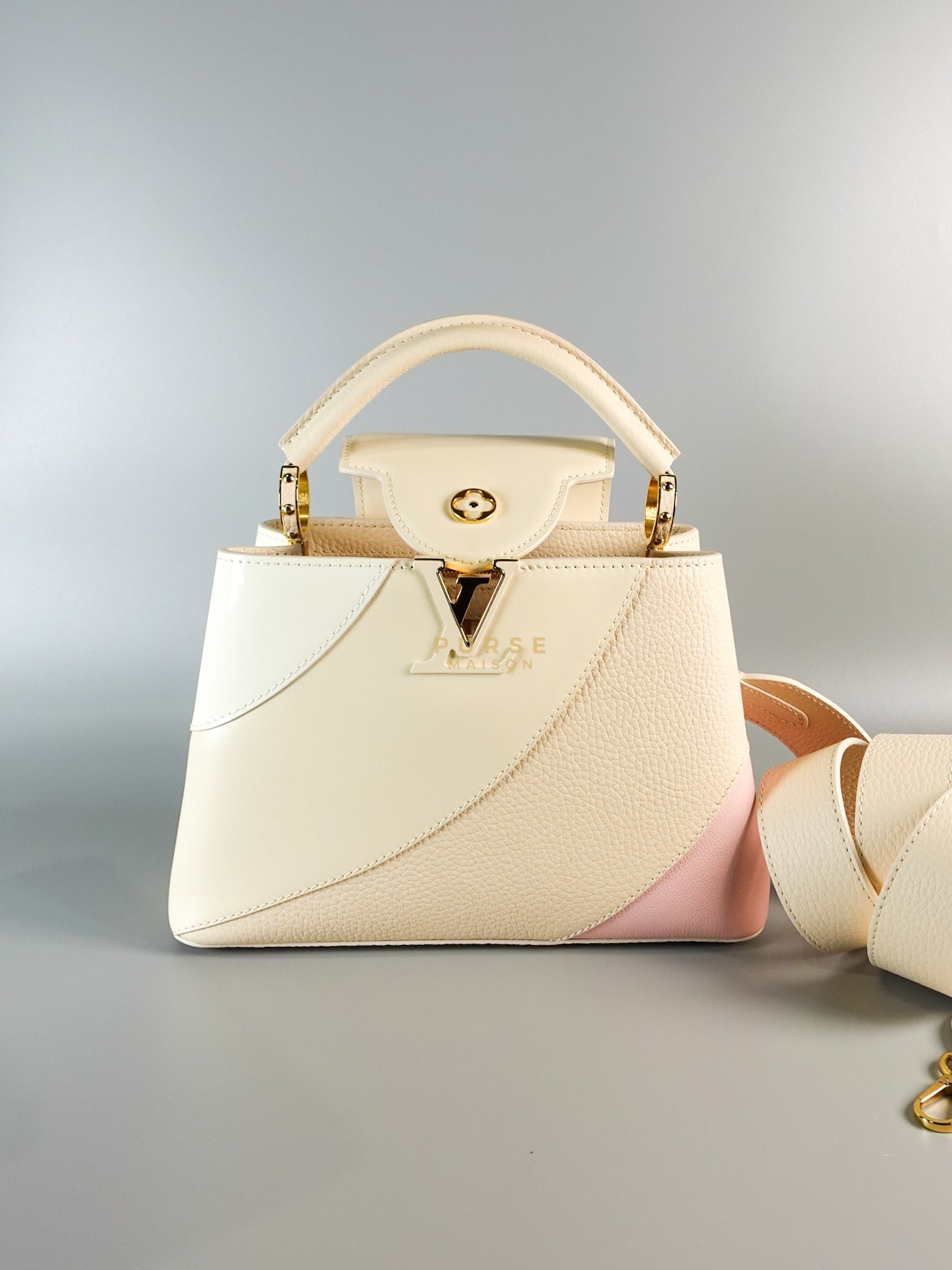 Capucines BB Gelato Vanilla Tonal Taurillon Leather (Microchip) | Purse Maison Luxury Bags Shop