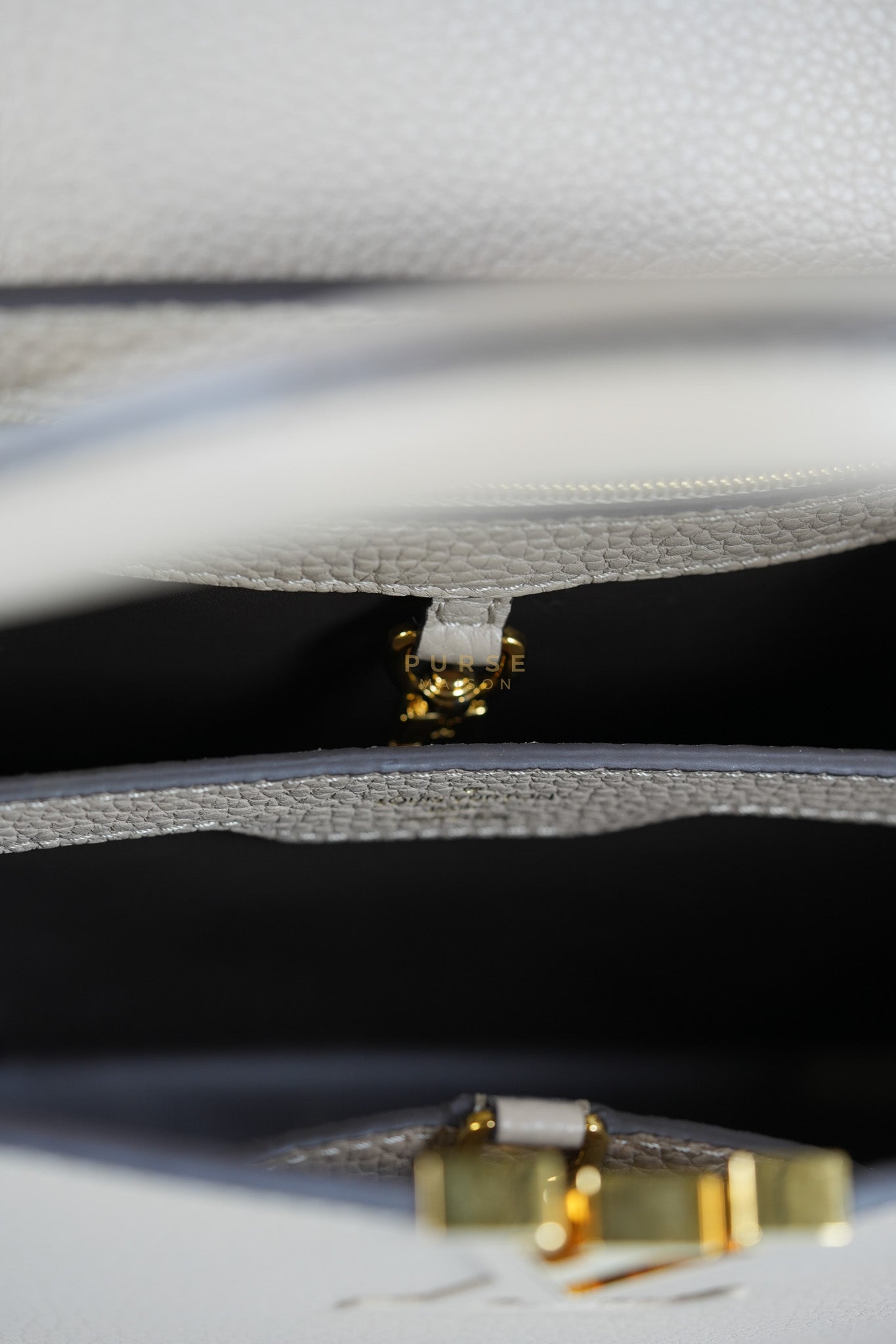 Capucines BB in Galet Taurillon Calfskin Leather (Microchip) | Purse Maison Luxury Bags Shop