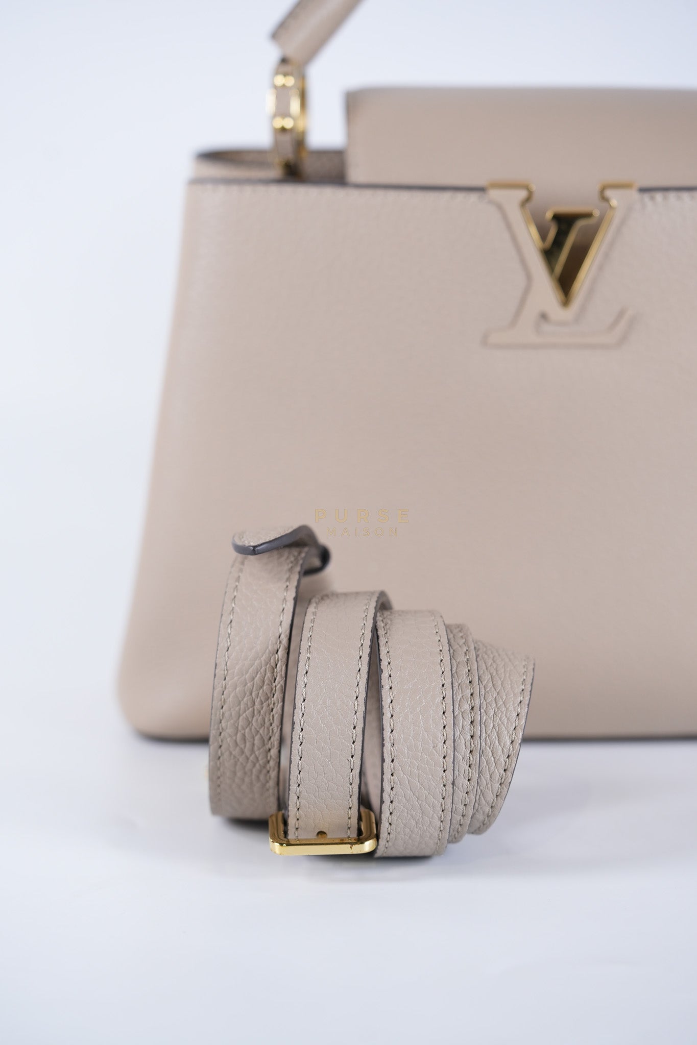 Capucines BB in Galet Taurillon Calfskin Leather (Microchip) | Purse Maison Luxury Bags Shop