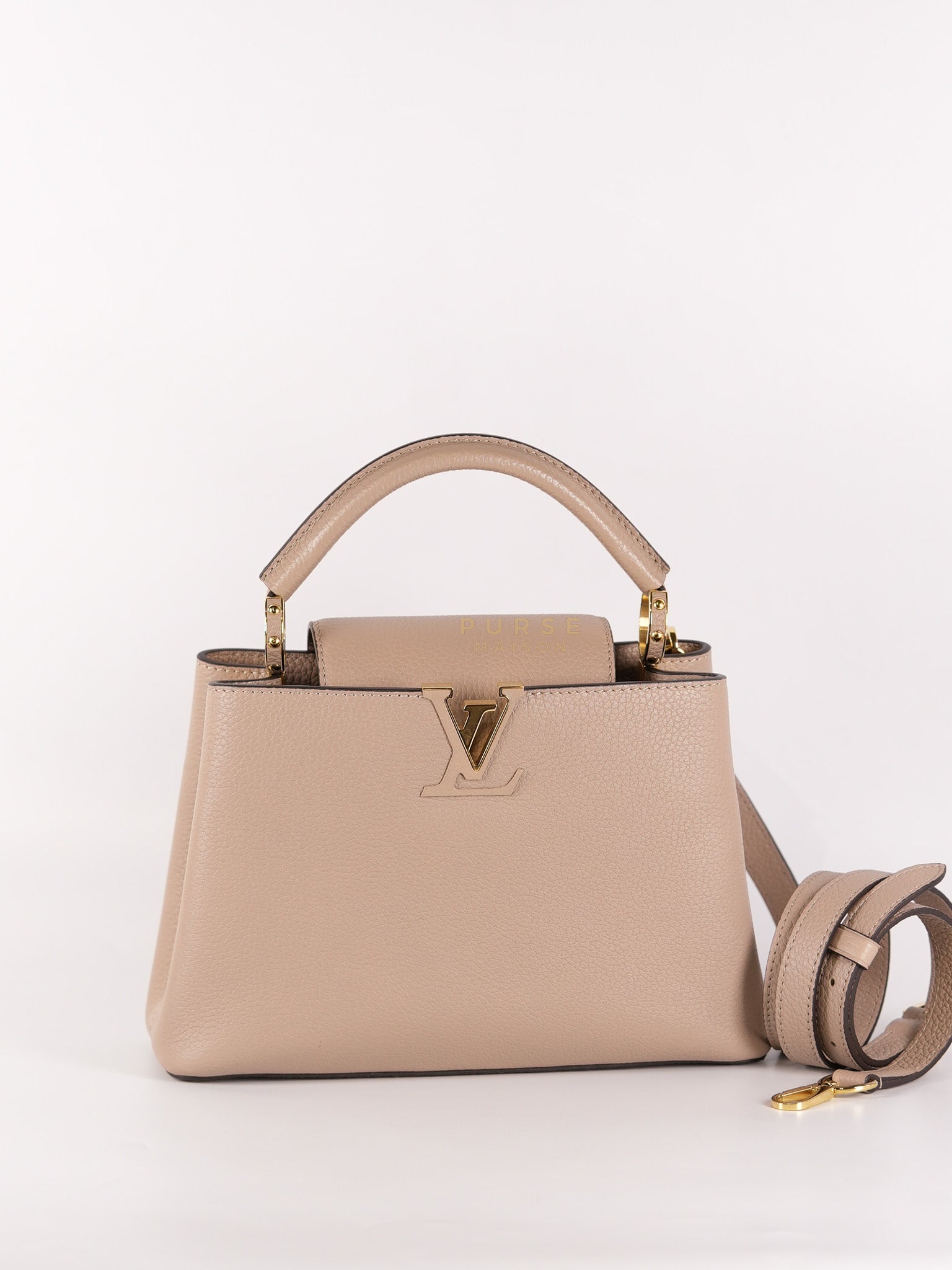 Capucines BB in Galet Taurillon Calfskin Leather (Microchip) | Purse Maison Luxury Bags Shop