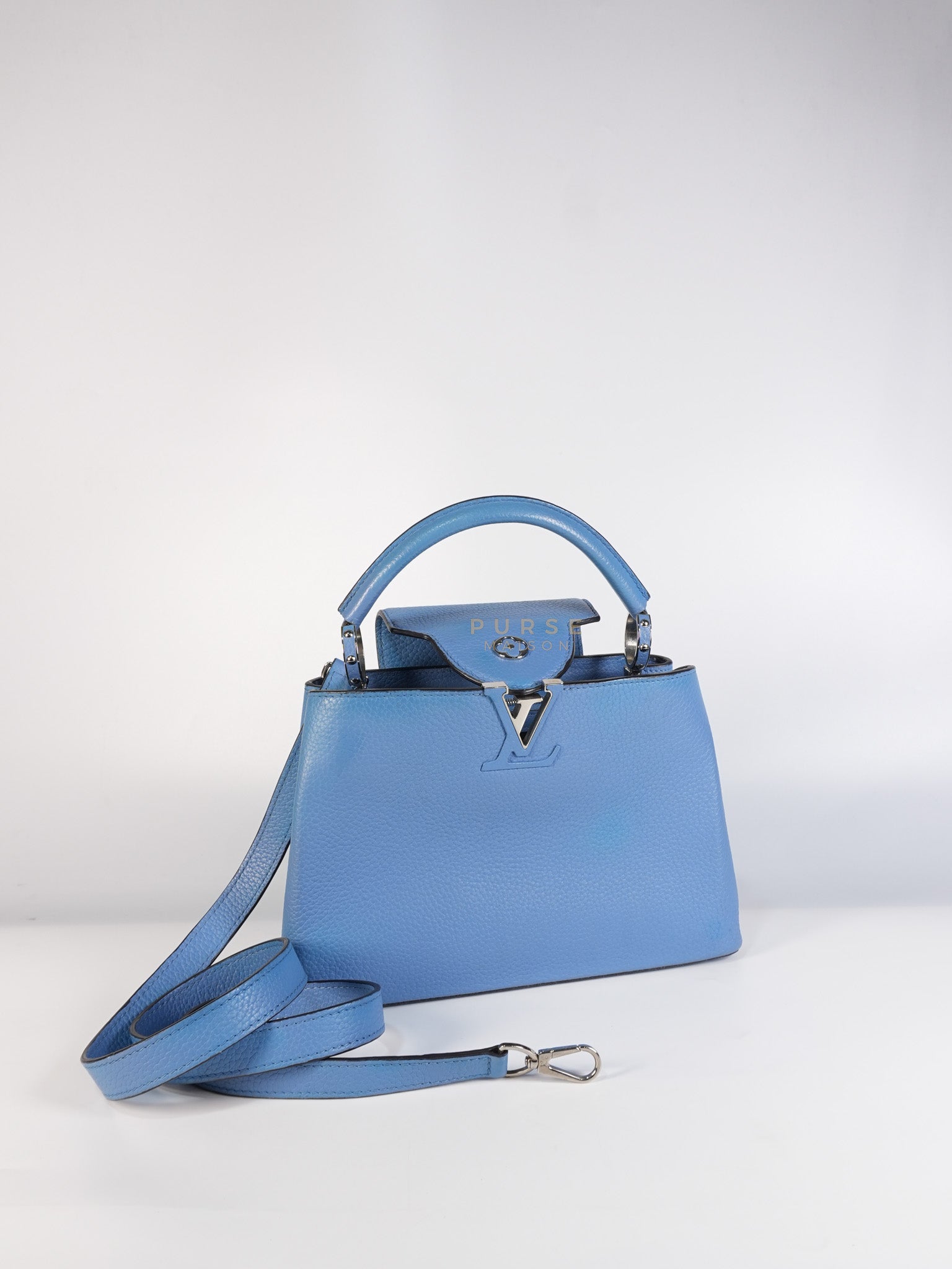 Capucines BB in Light Blue Taurillon Leather Silver Hardware | Purse Maison Luxury Bags Shop