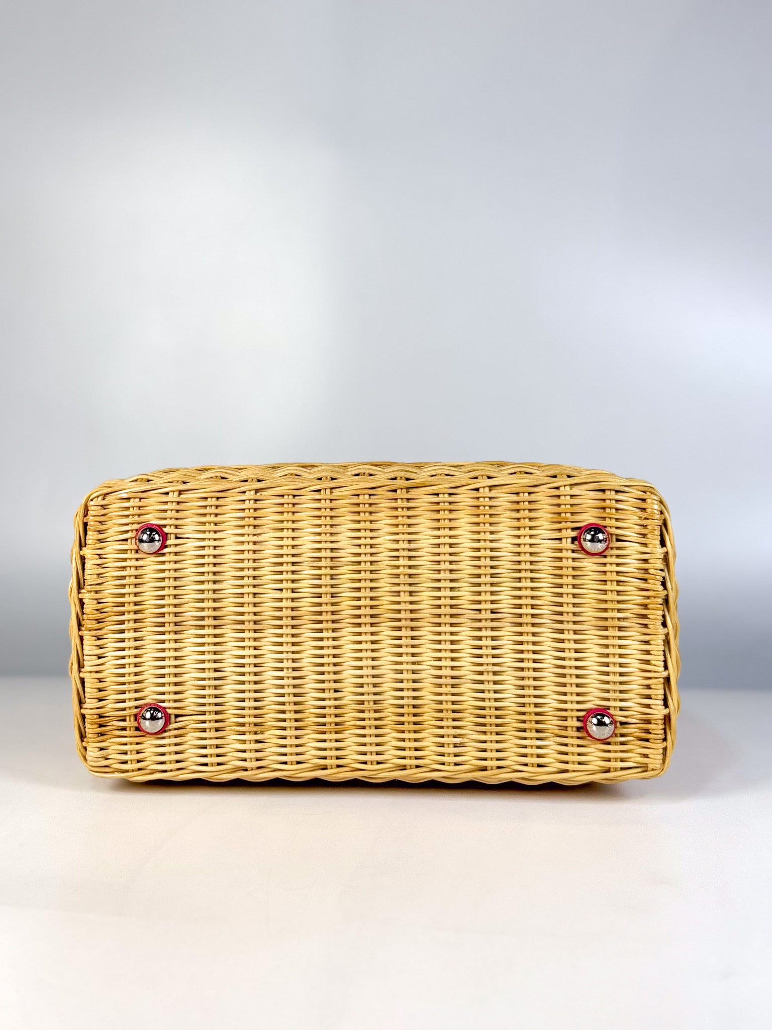 Capucines BB in Wicker Canvas and Pink Taurillon Calfskin Leather (Microchip) | Purse Maison Luxury Bags Shop