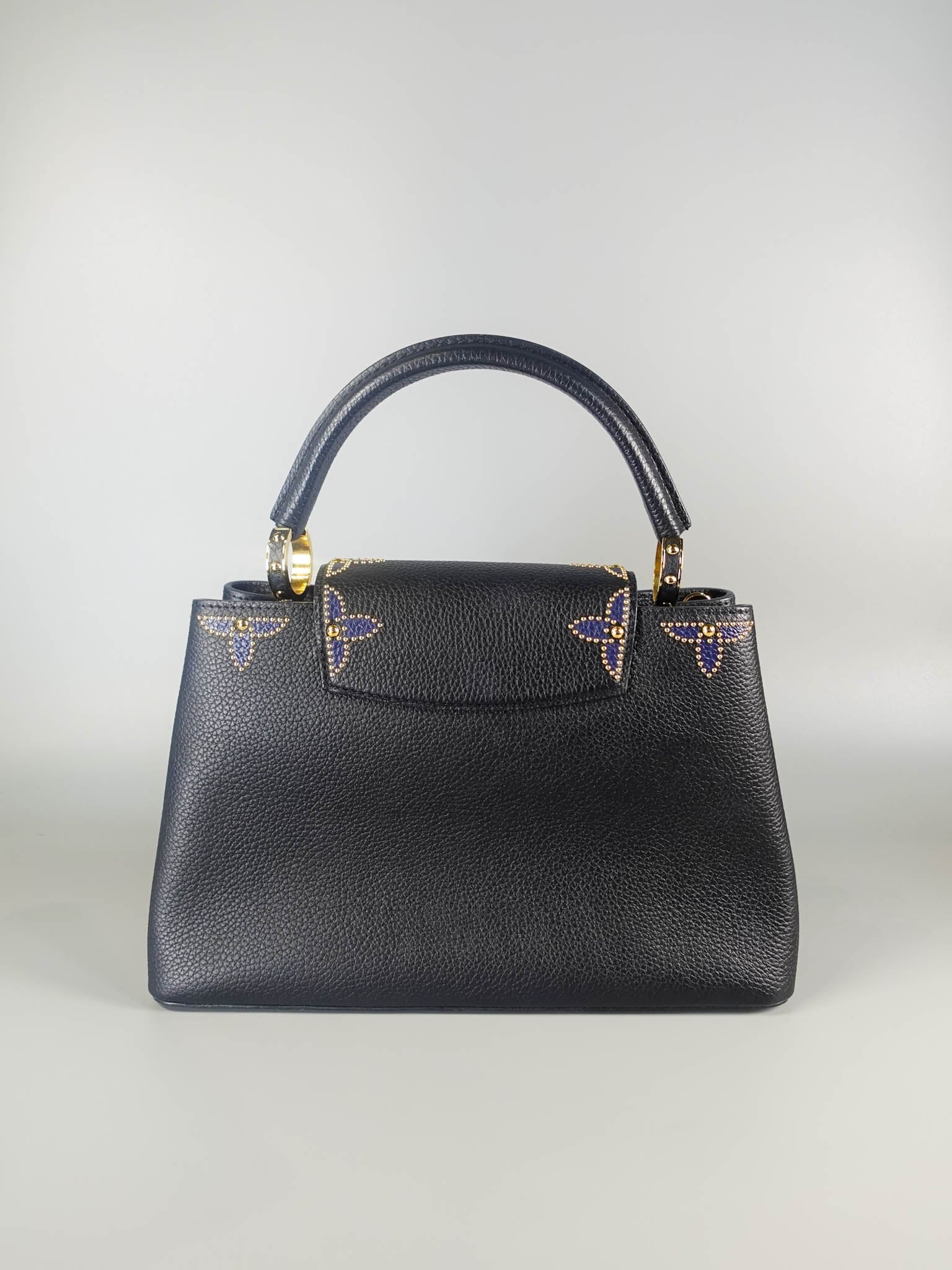 Capucines Flower Taurillion PM Black/Blue Two-Way Bag (Date Code: AH3158) | Purse Maison Luxury Bags Shop