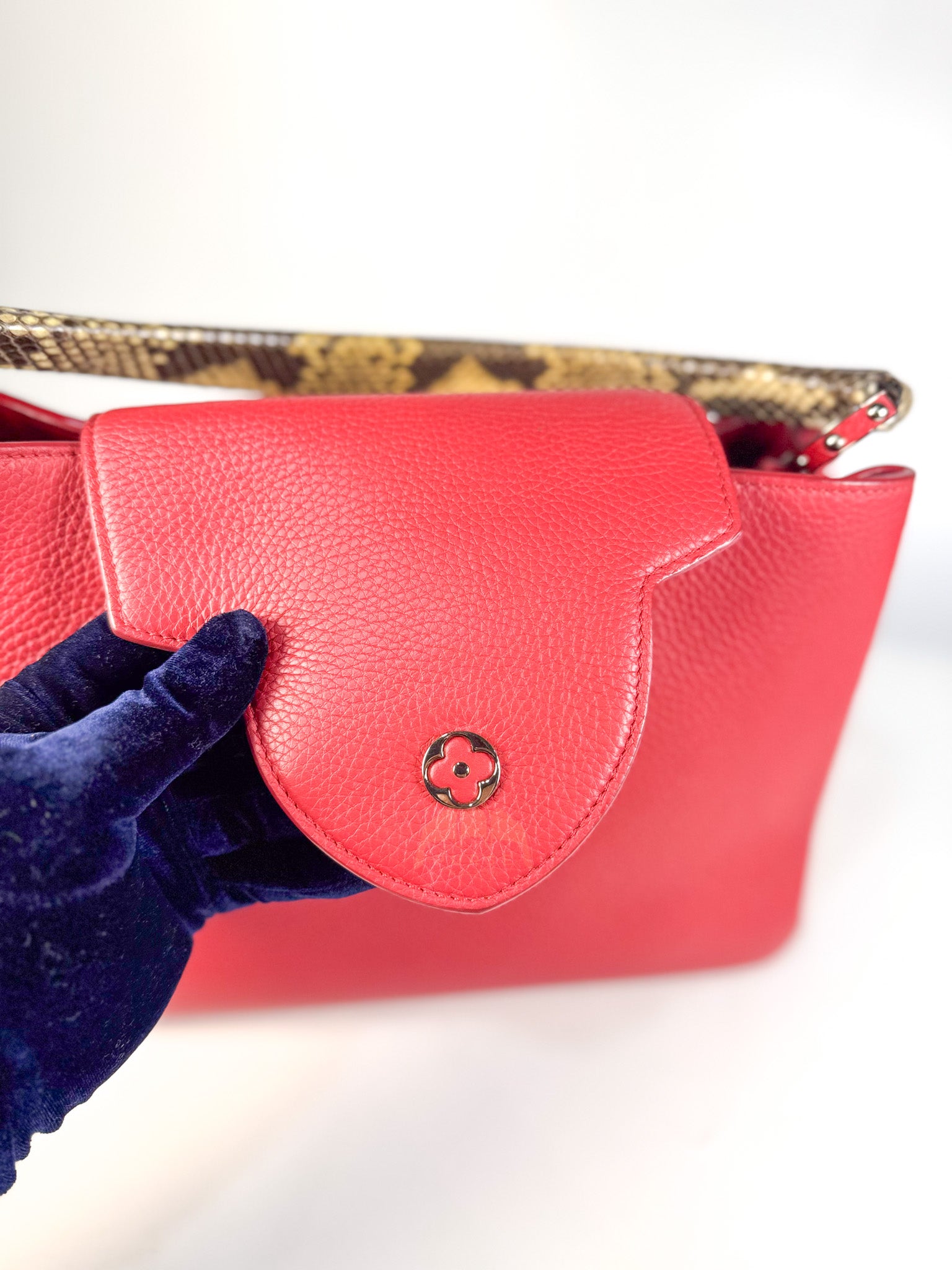 Capucines GM Red Python Handle Taurillon Clemence Leather Handbag (Date Code: MI1185) | Purse Maison Luxury Bags Shop