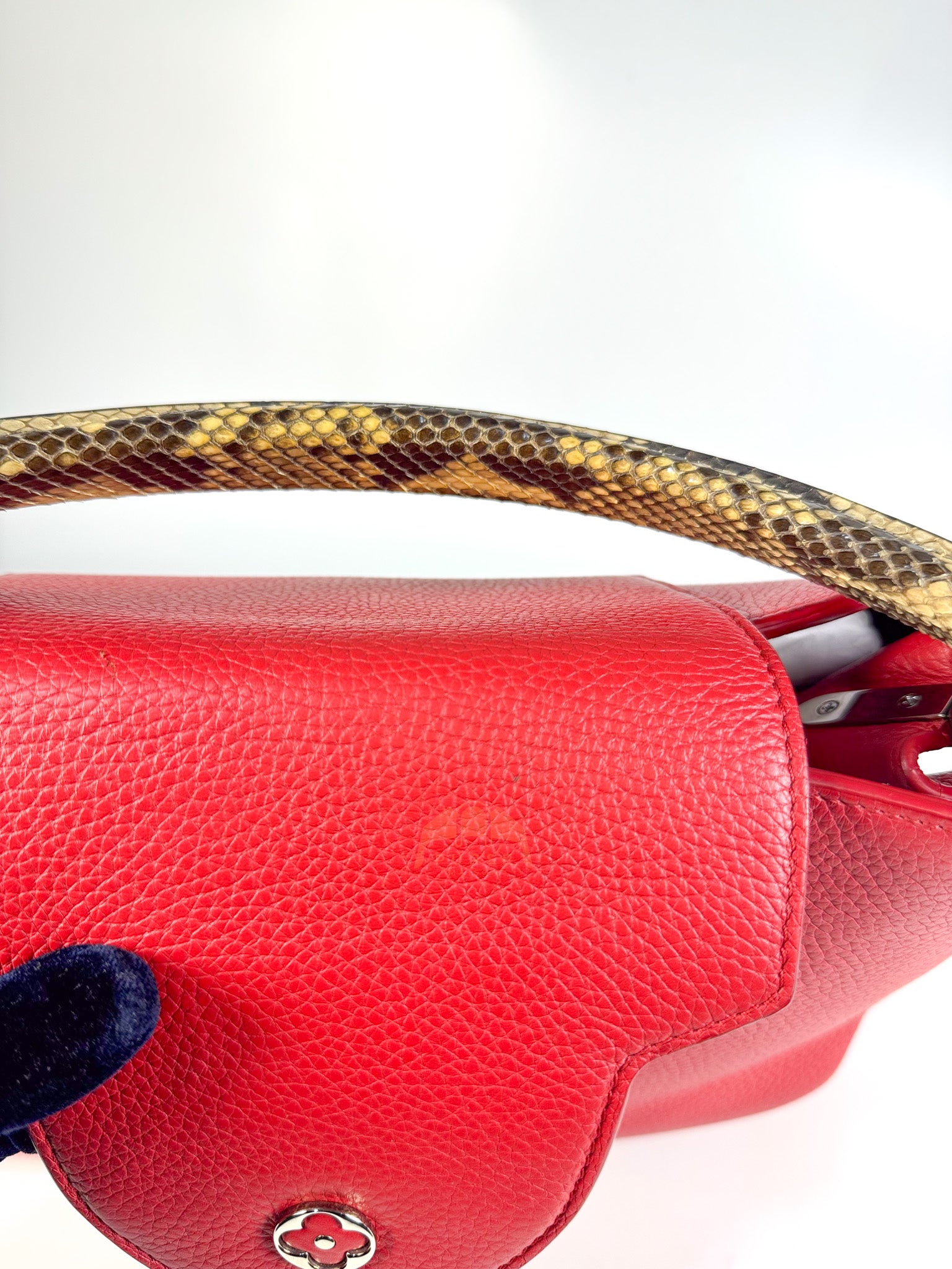 Capucines GM Red Python Handle Taurillon Clemence Leather Handbag (Date Code: MI1185) | Purse Maison Luxury Bags Shop