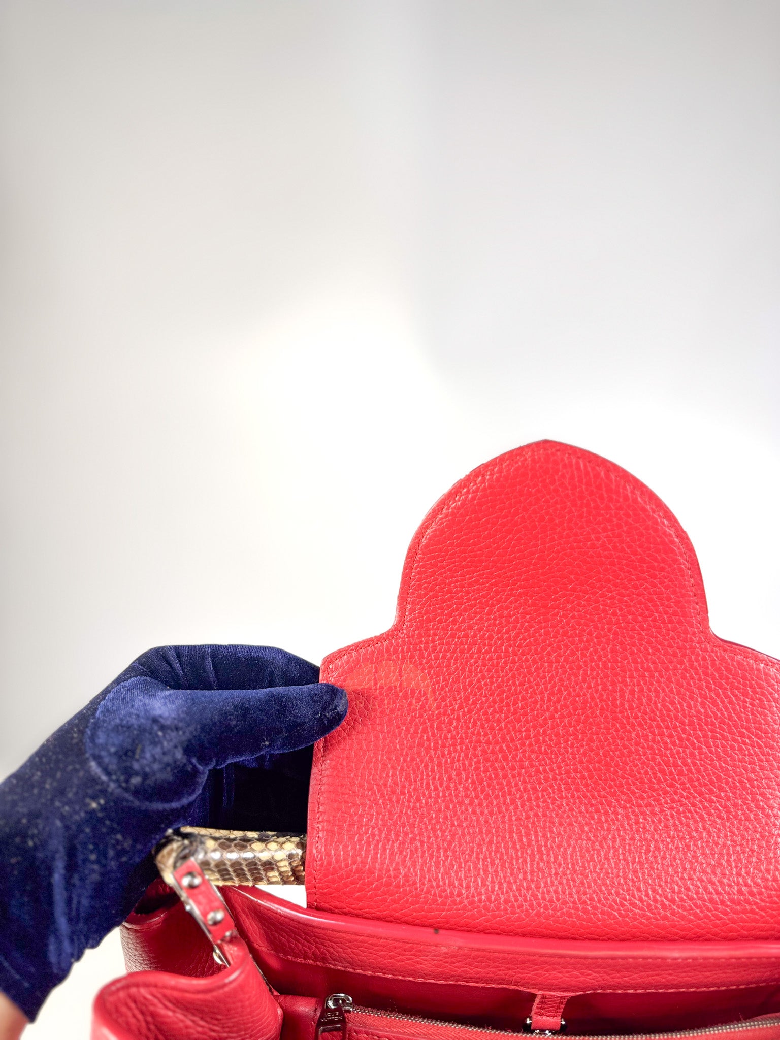 Capucines GM Red Python Handle Taurillon Clemence Leather Handbag (Date Code: MI1185) | Purse Maison Luxury Bags Shop