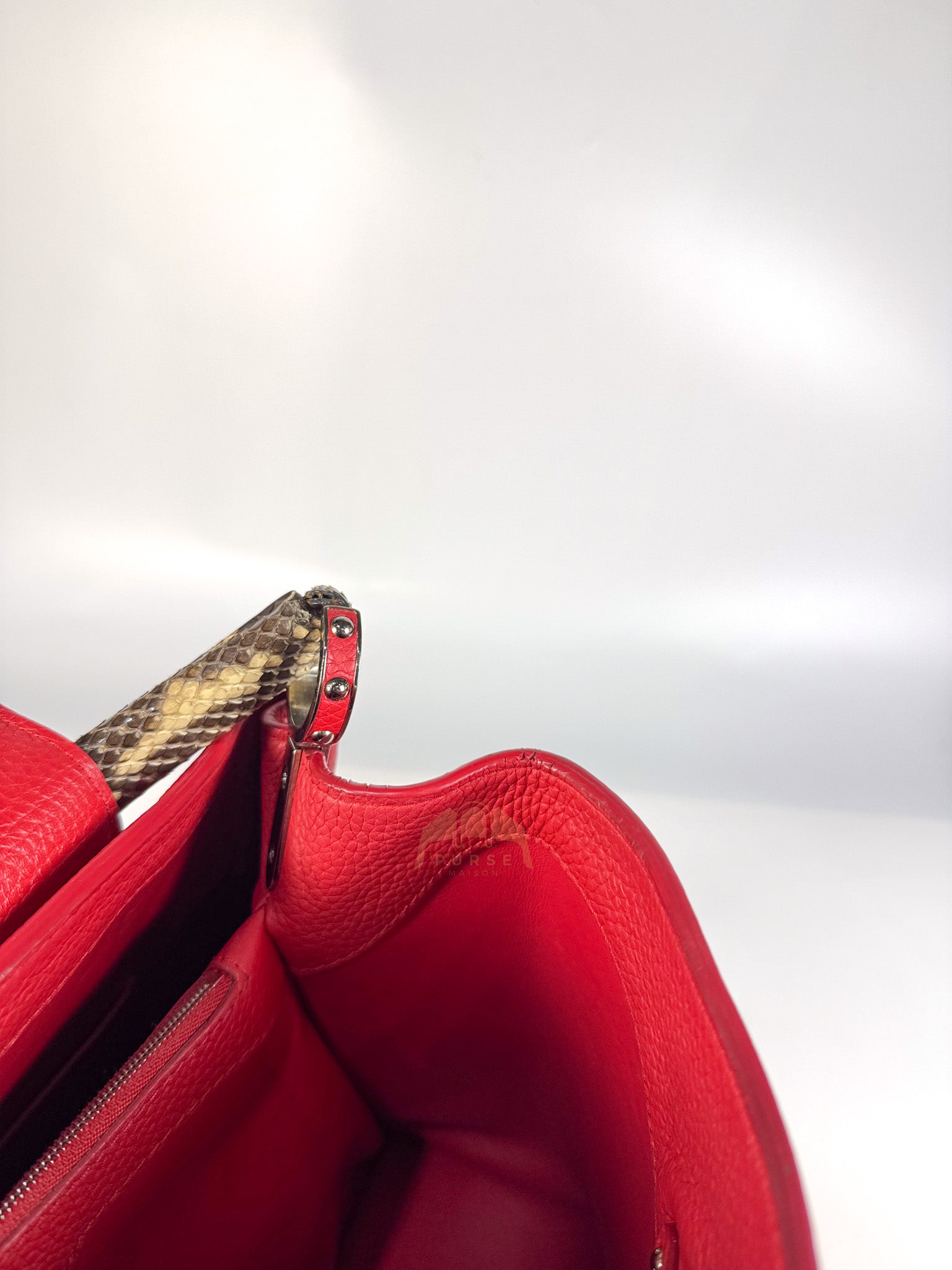 Capucines GM Red Python Handle Taurillon Clemence Leather Handbag (Date Code: MI1185) | Purse Maison Luxury Bags Shop