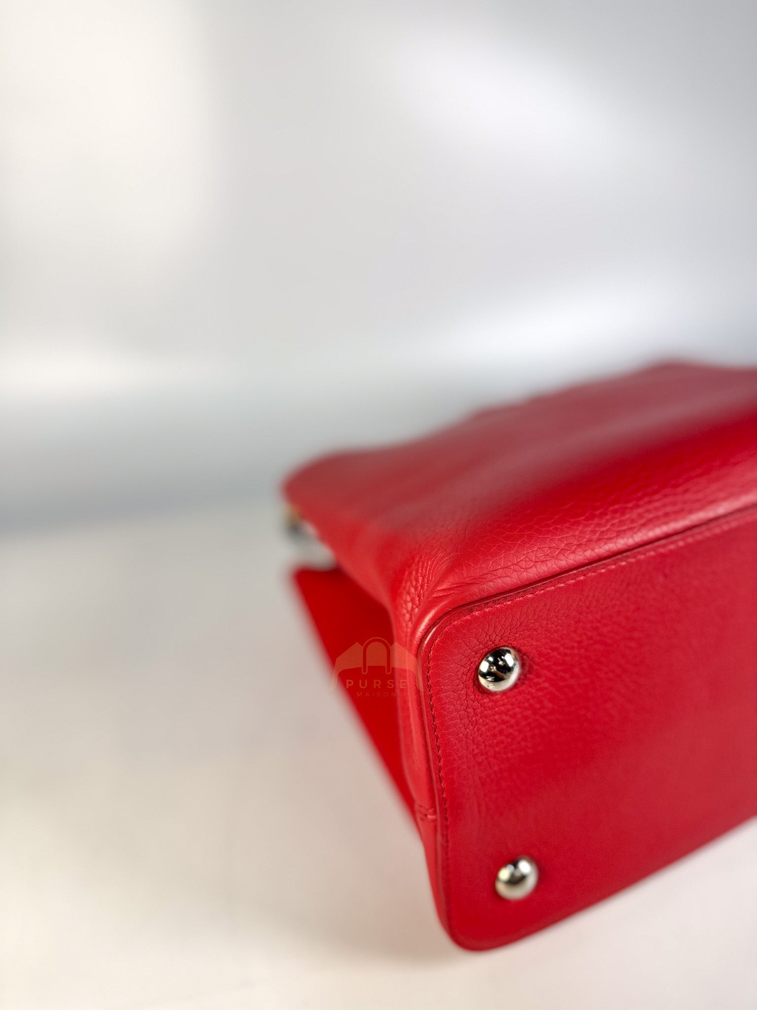 Capucines GM Red Python Handle Taurillon Clemence Leather Handbag (Date Code: MI1185) | Purse Maison Luxury Bags Shop