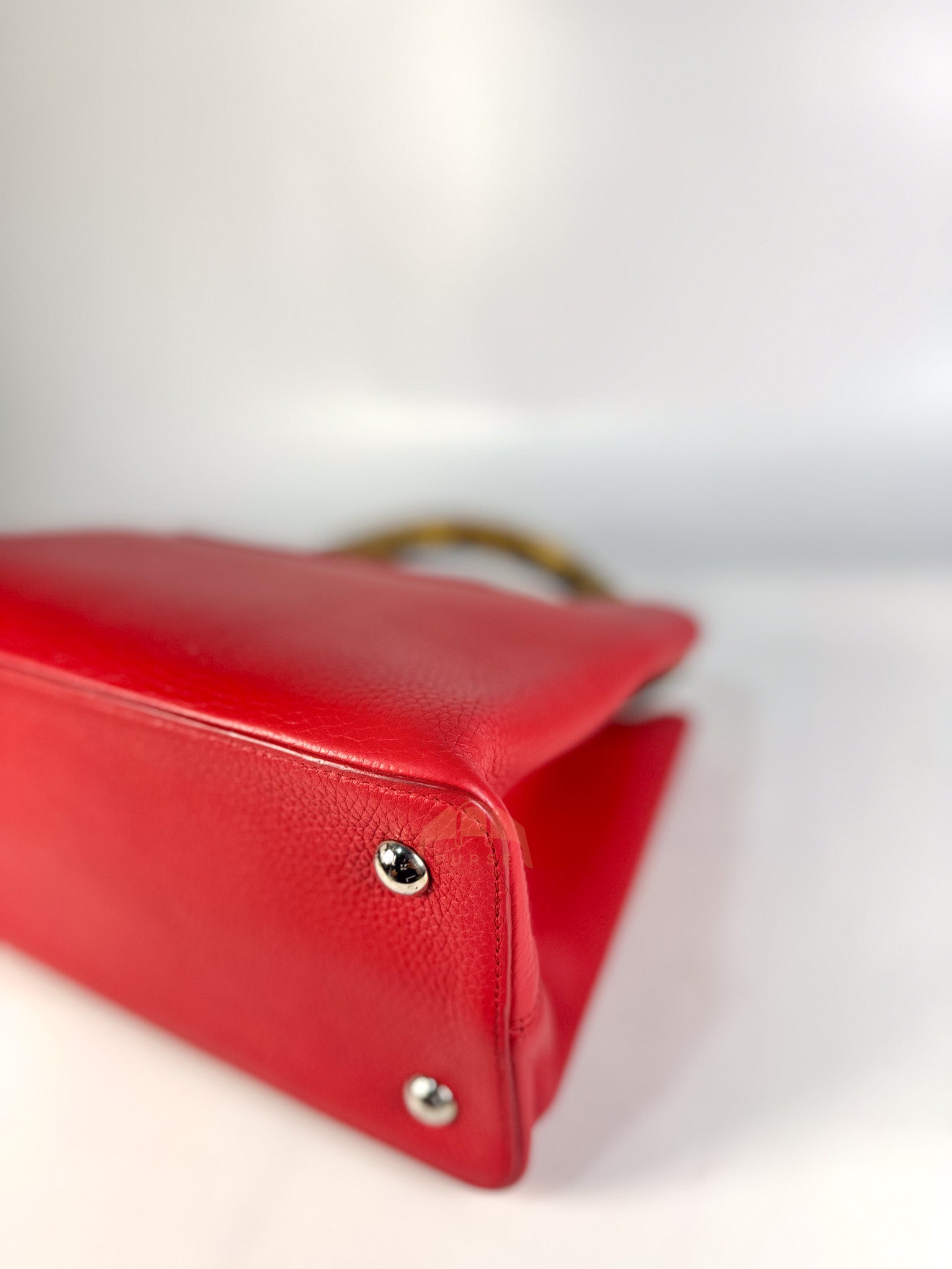 Capucines GM Red Python Handle Taurillon Clemence Leather Handbag (Date Code: MI1185) | Purse Maison Luxury Bags Shop