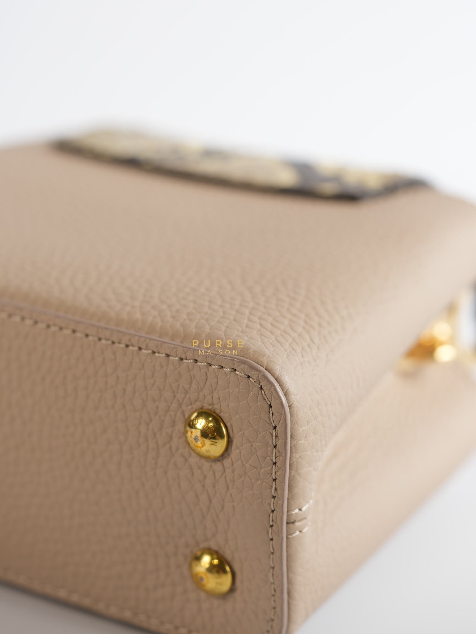 Capucines Mini Beige and Snakeskin Handle Bag (Microchip) | Purse Maison Luxury Bags Shop