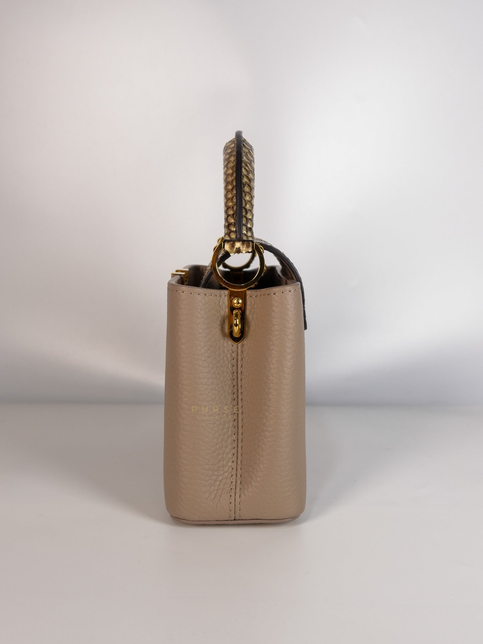 Capucines Mini Beige and Snakeskin Handle Bag (Microchip) | Purse Maison Luxury Bags Shop