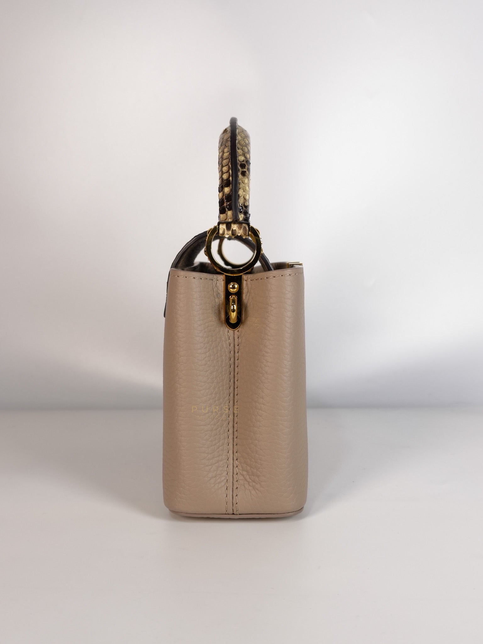 Capucines Mini Beige and Snakeskin Handle Bag (Microchip) | Purse Maison Luxury Bags Shop