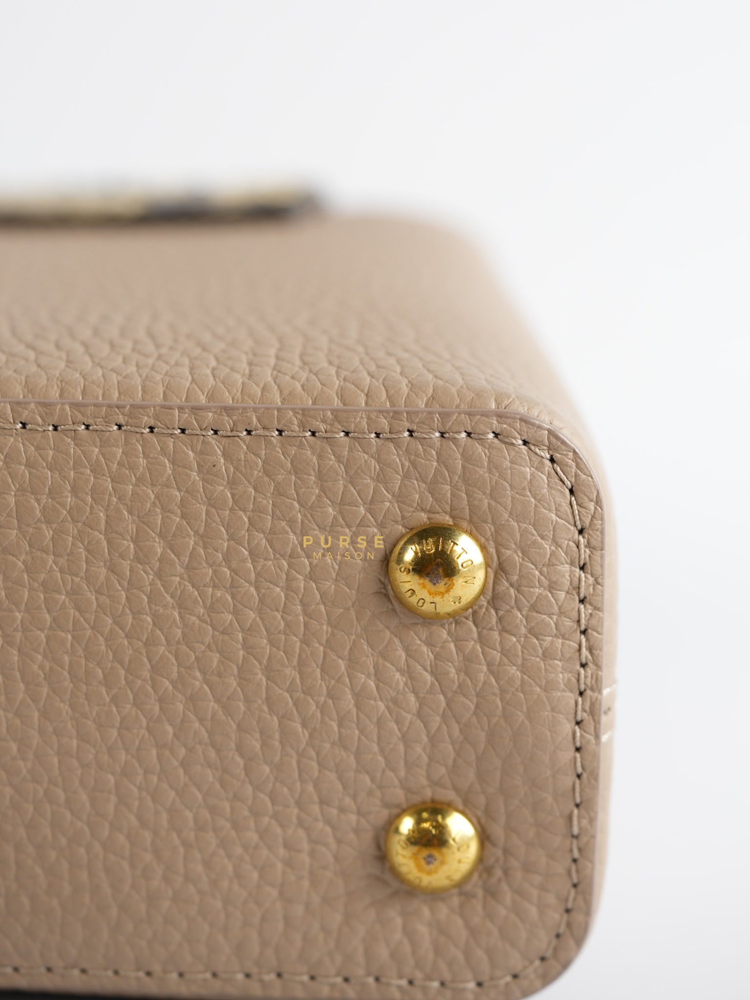 Capucines Mini Beige and Snakeskin Handle Bag (Microchip) | Purse Maison Luxury Bags Shop