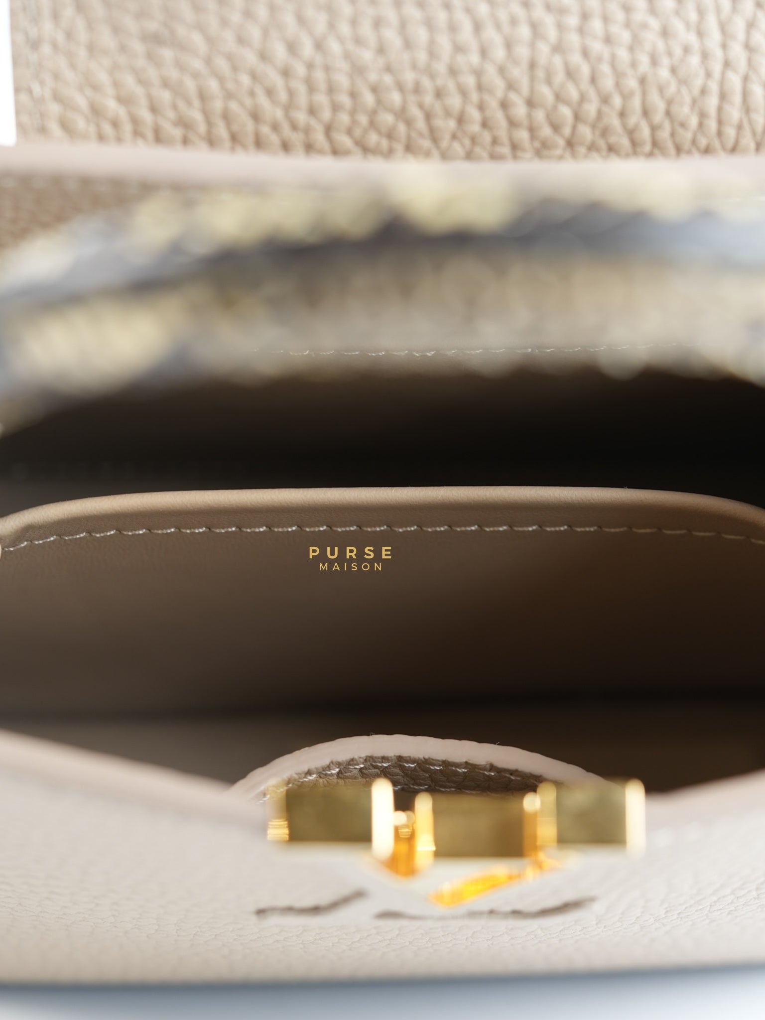 Capucines Mini Beige and Snakeskin Handle Bag (Microchip) | Purse Maison Luxury Bags Shop