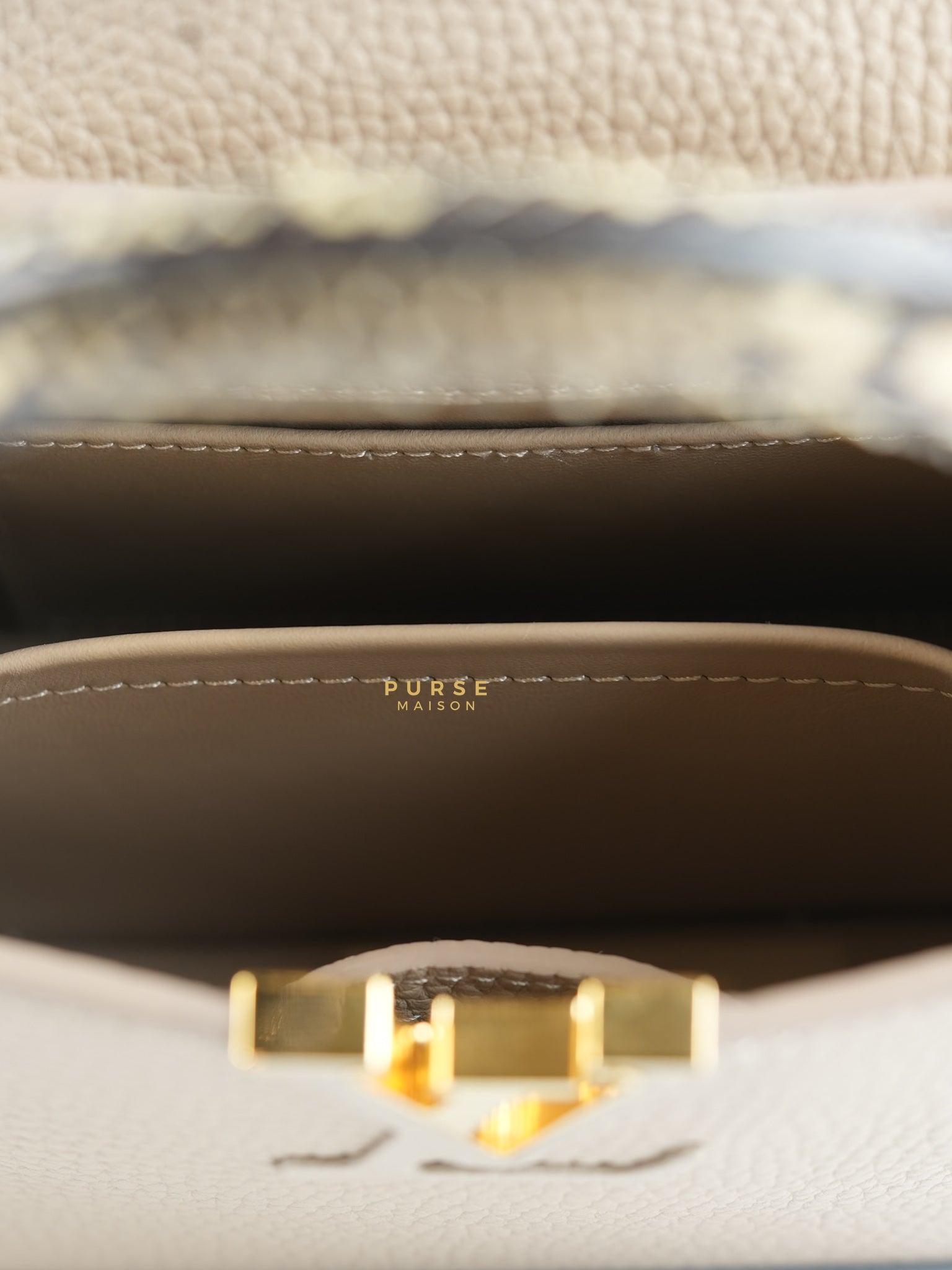 Capucines Mini Beige and Snakeskin Handle Bag (Microchip) | Purse Maison Luxury Bags Shop