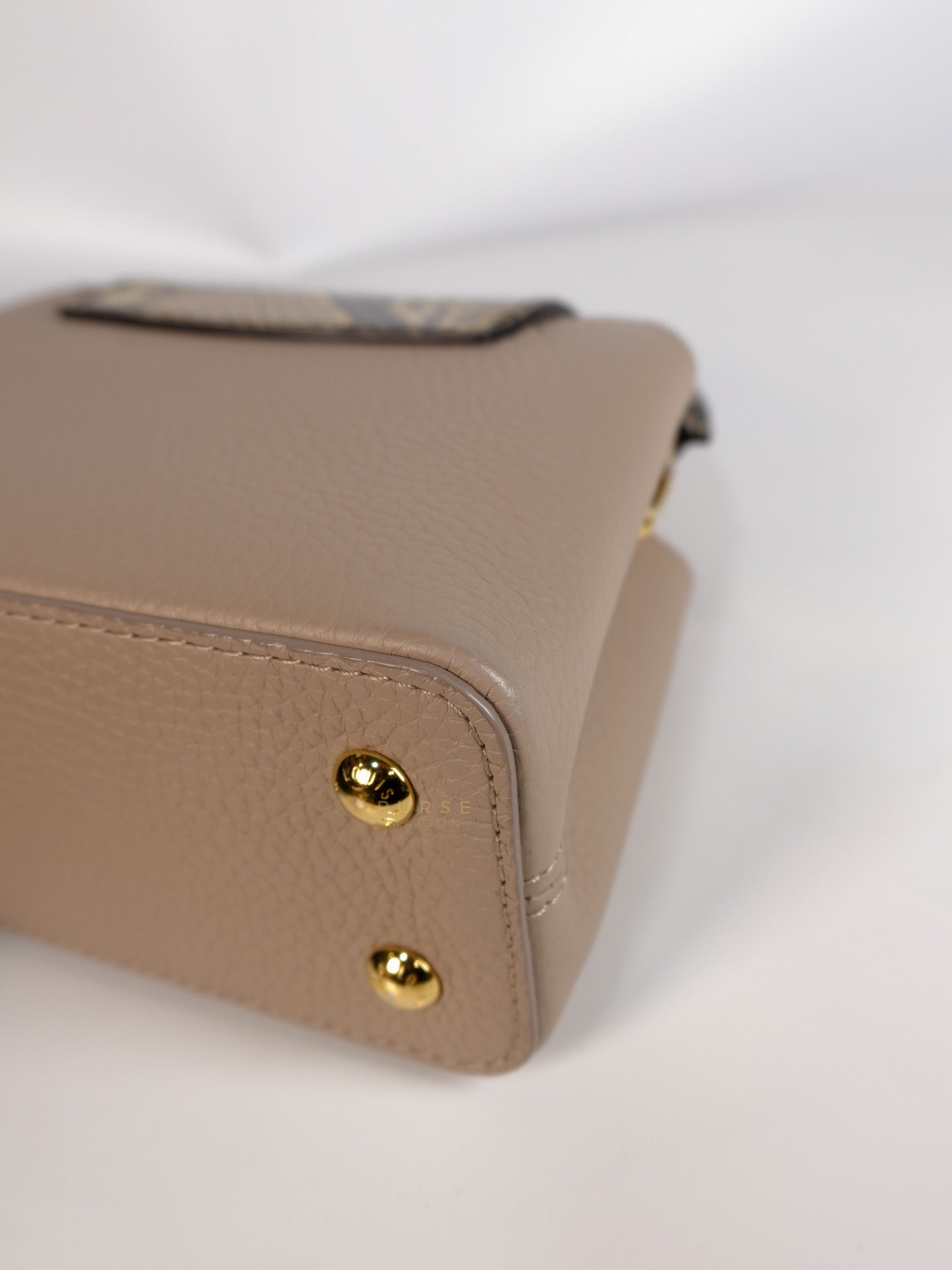 Capucines Mini Beige and Snakeskin Handle Bag (Microchip) | Purse Maison Luxury Bags Shop