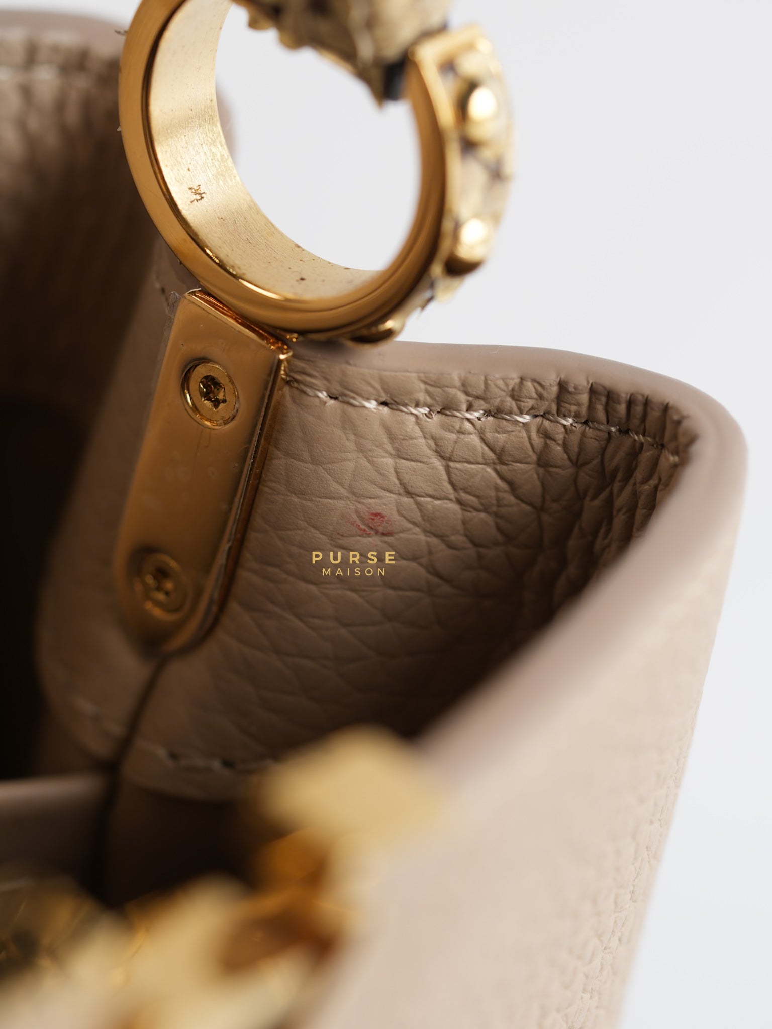 Capucines Mini Beige and Snakeskin Handle Bag (Microchip) | Purse Maison Luxury Bags Shop