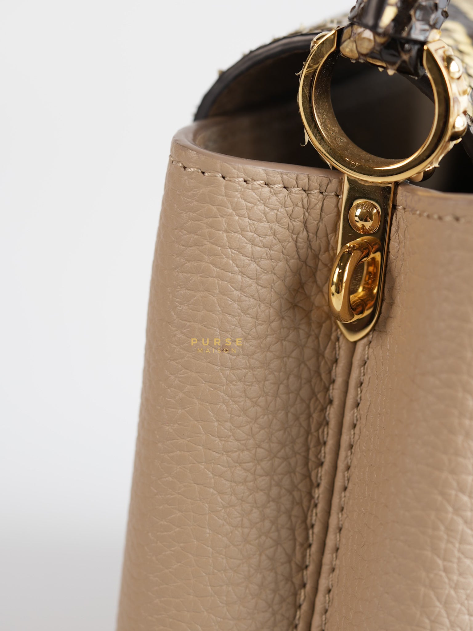 Capucines Mini Beige and Snakeskin Handle Bag (Microchip) | Purse Maison Luxury Bags Shop