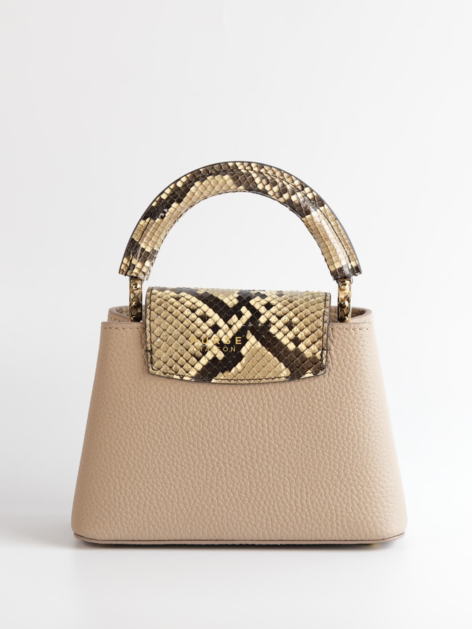 Capucines Mini Beige and Snakeskin Handle Bag (Microchip) | Purse Maison Luxury Bags Shop