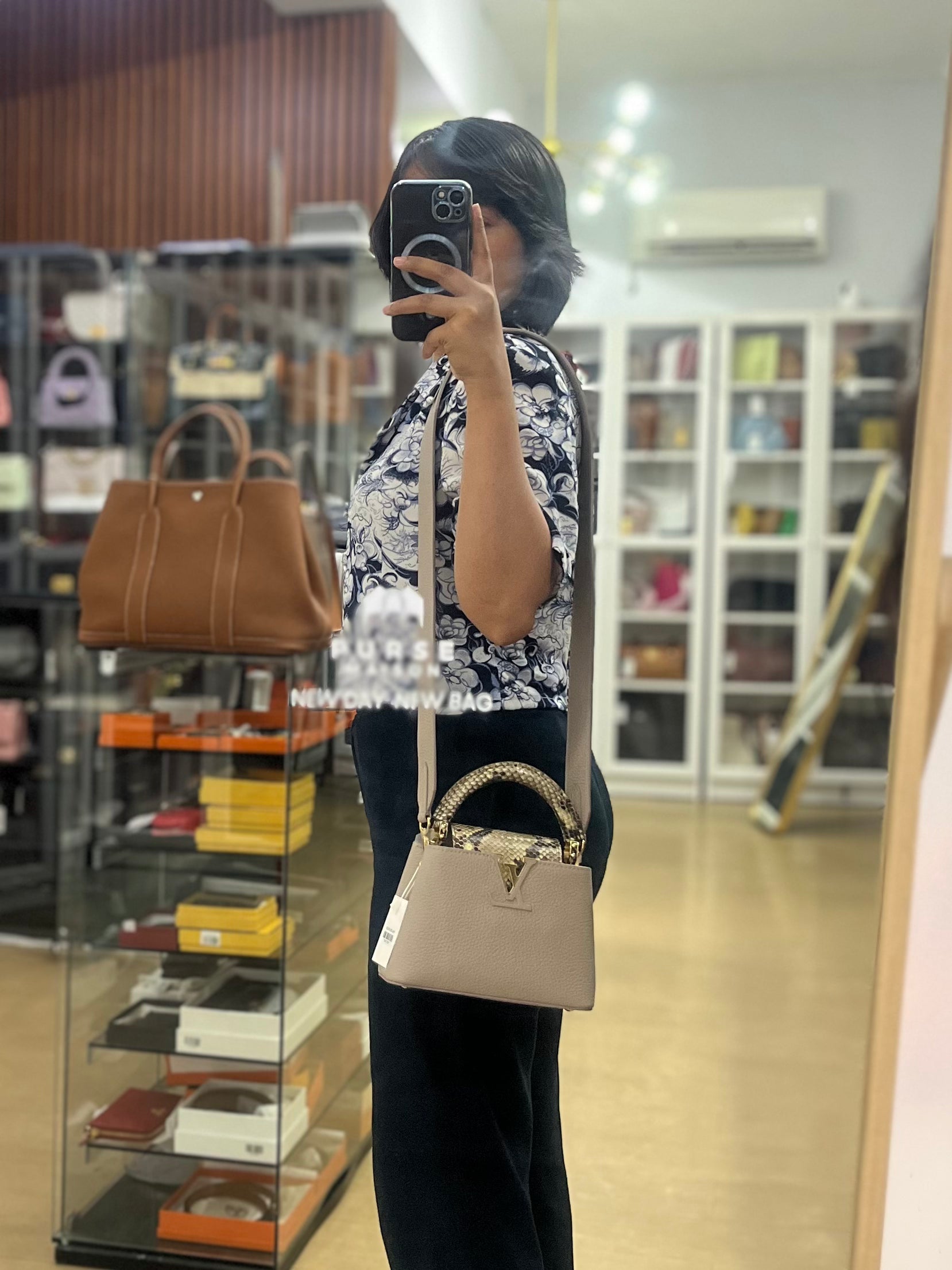 Capucines Mini Beige and Snakeskin Handle Bag (Microchip) | Purse Maison Luxury Bags Shop