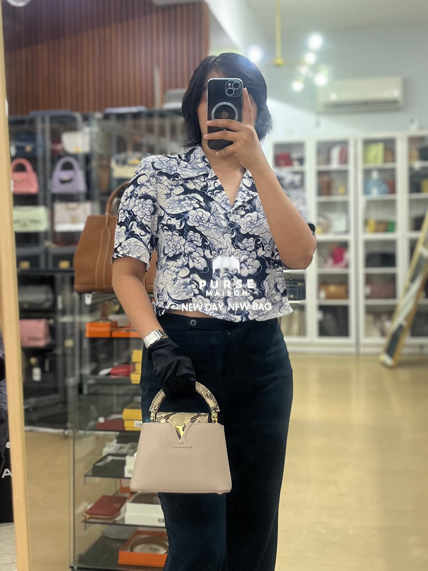 Capucines Mini Beige and Snakeskin Handle Bag (Microchip) | Purse Maison Luxury Bags Shop