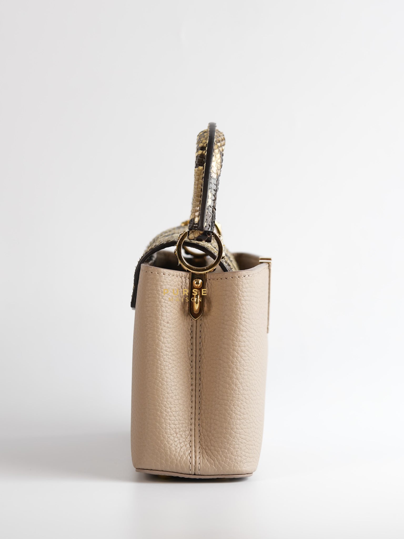 Capucines Mini Beige and Snakeskin Handle Bag (Microchip) | Purse Maison Luxury Bags Shop