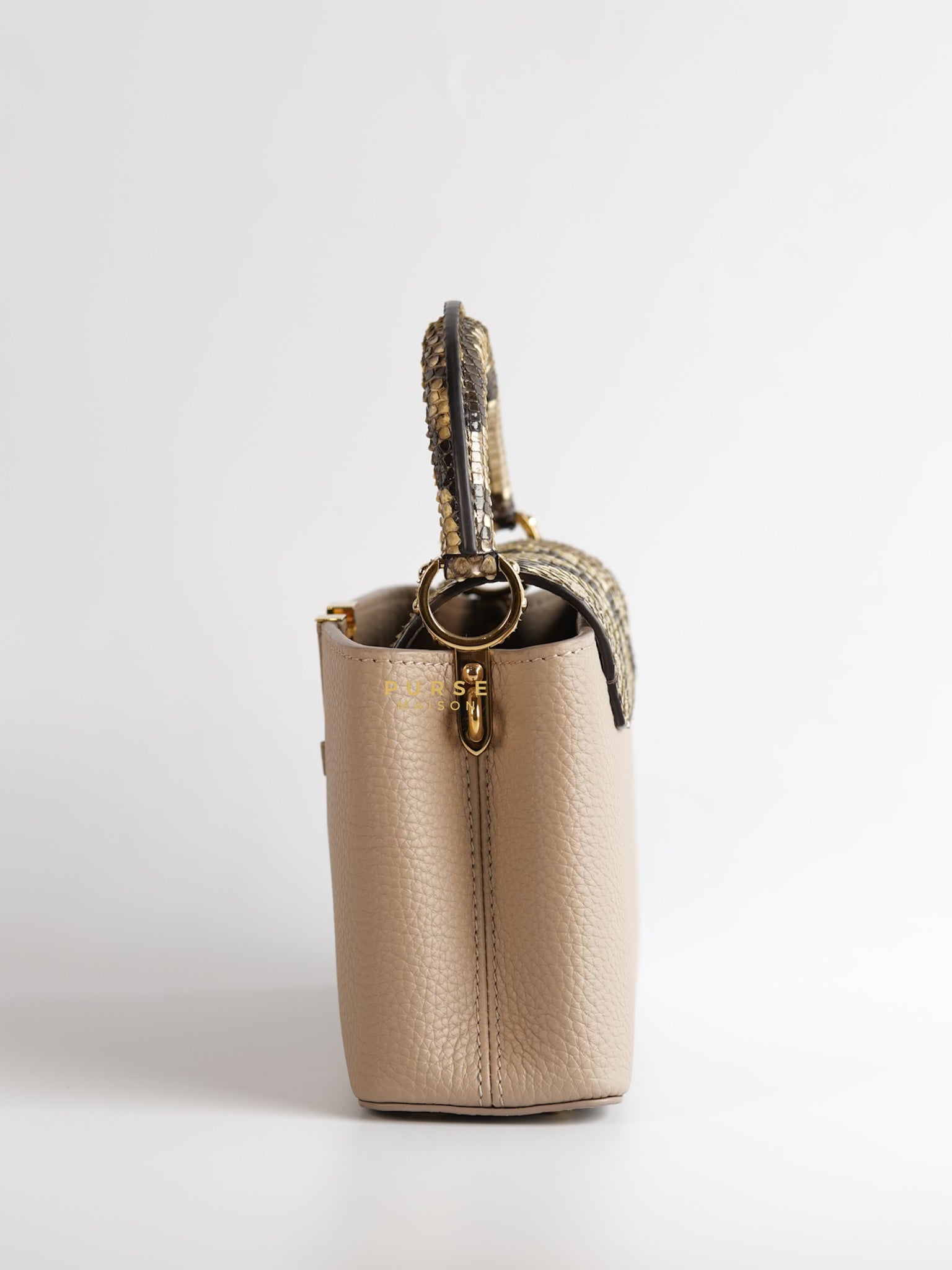 Capucines Mini Beige and Snakeskin Handle Bag (Microchip) | Purse Maison Luxury Bags Shop