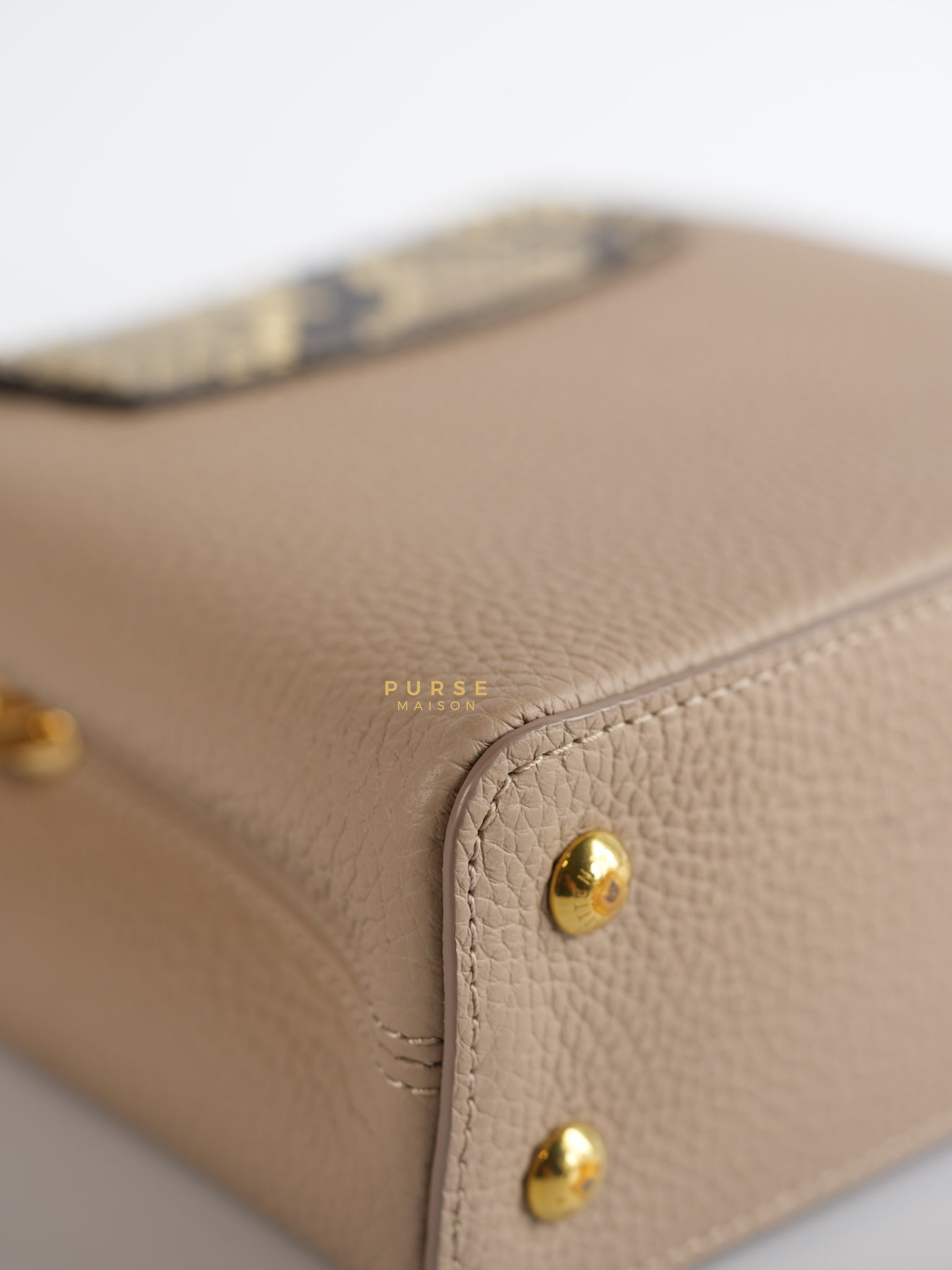 Capucines Mini Beige and Snakeskin Handle Bag (Microchip) | Purse Maison Luxury Bags Shop