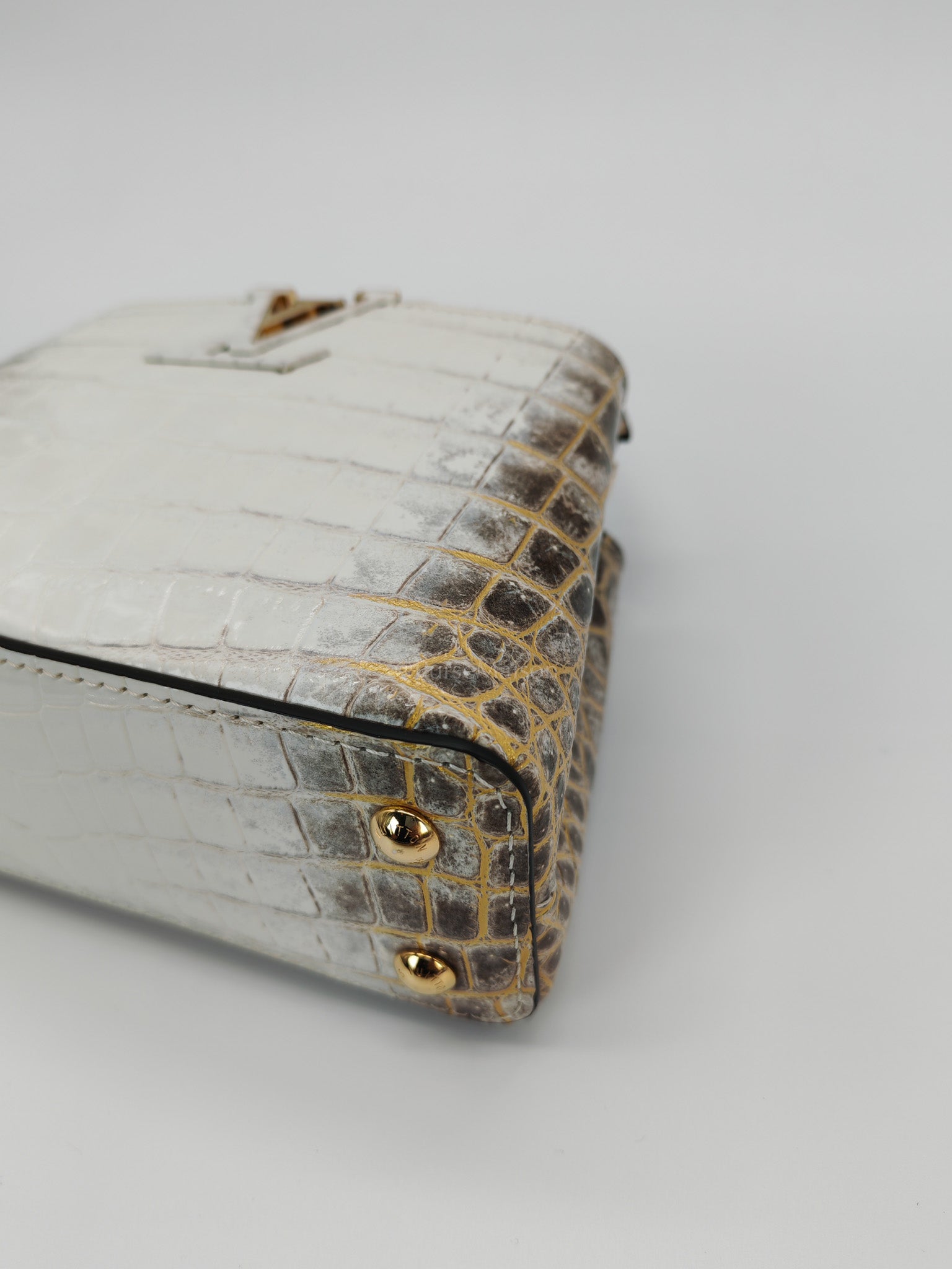 Capucines Mini Himalayan Crocodile Leather and Gold Hardware (Microchip) | Purse Maison Luxury Bags Shop