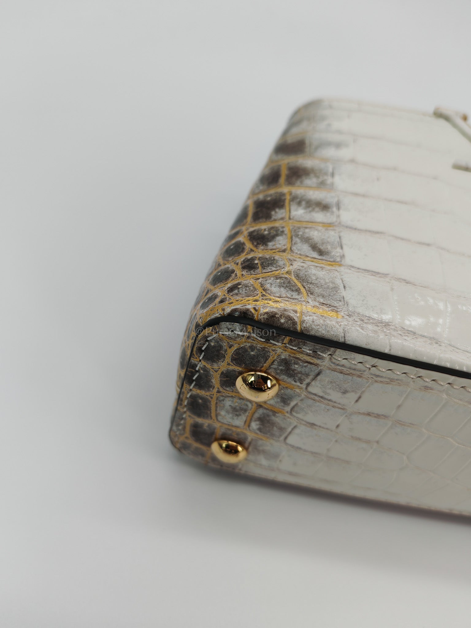 Capucines Mini Himalayan Crocodile Leather and Gold Hardware (Microchip) | Purse Maison Luxury Bags Shop