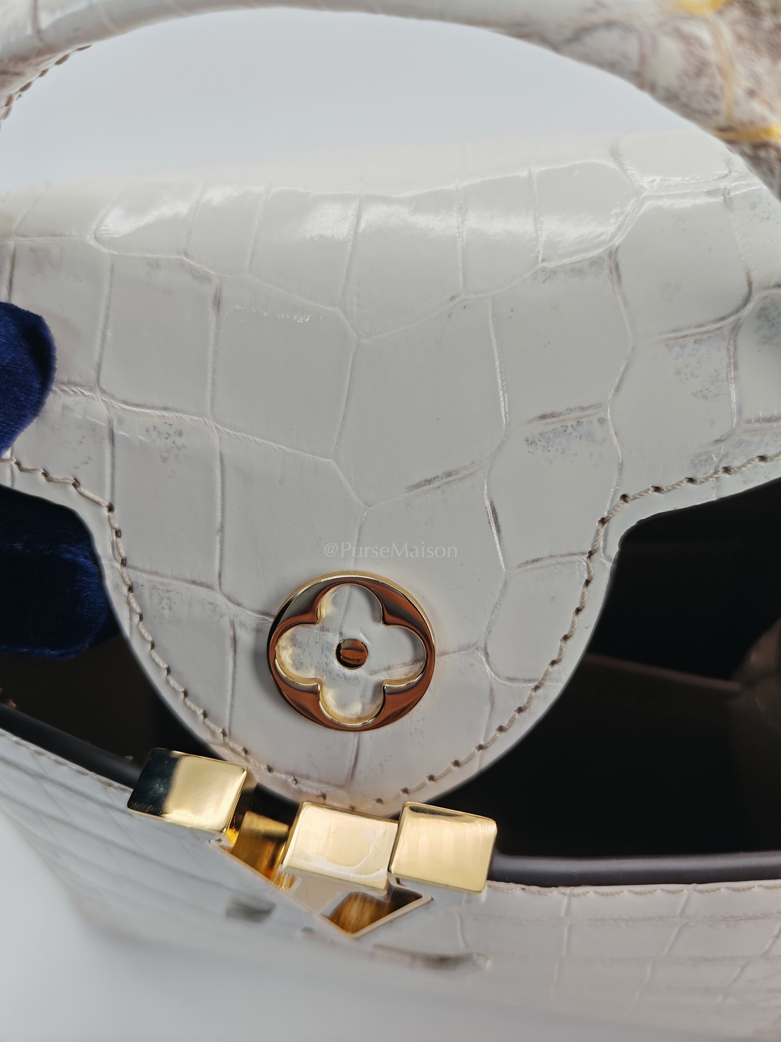 Capucines Mini Himalayan Crocodile Leather and Gold Hardware (Microchip) | Purse Maison Luxury Bags Shop