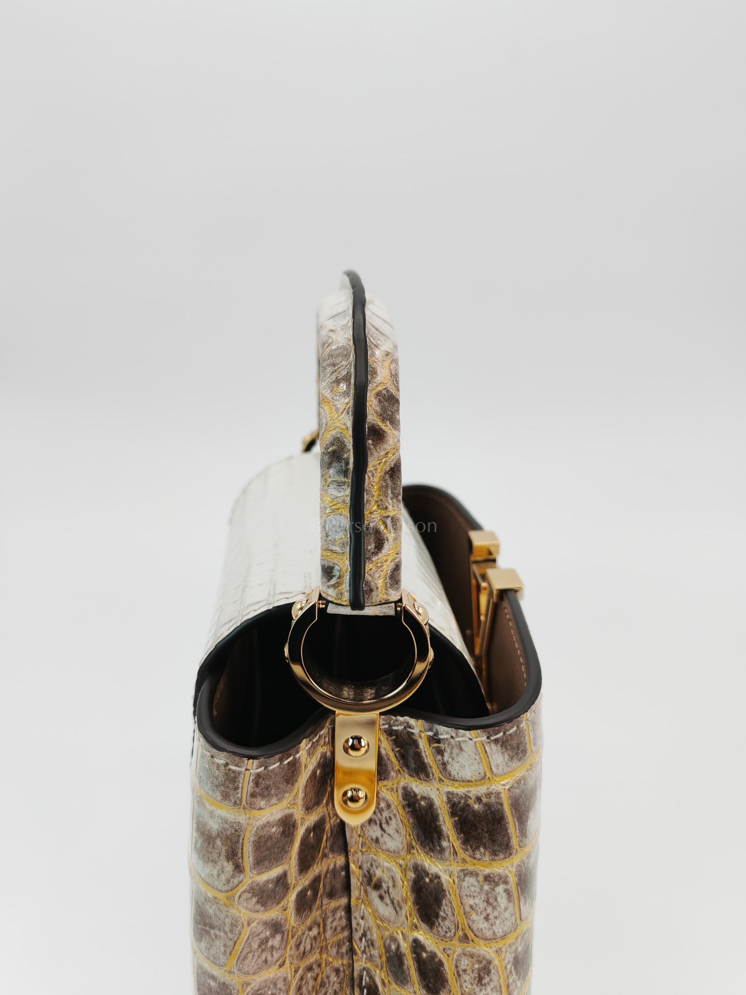 Capucines Mini Himalayan Crocodile Leather and Gold Hardware (Microchip) | Purse Maison Luxury Bags Shop