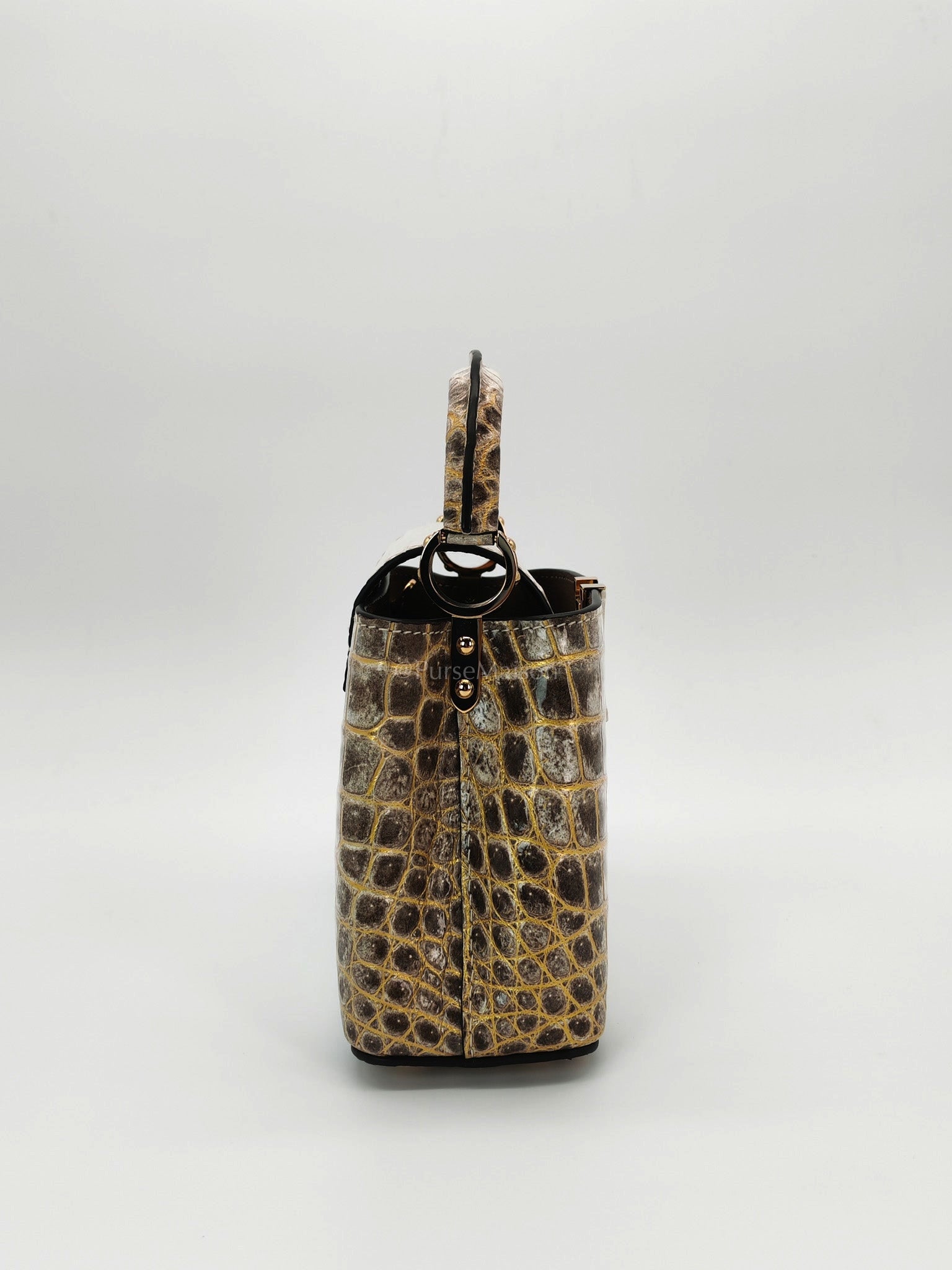 Capucines Mini Himalayan Crocodile Leather and Gold Hardware (Microchip) | Purse Maison Luxury Bags Shop